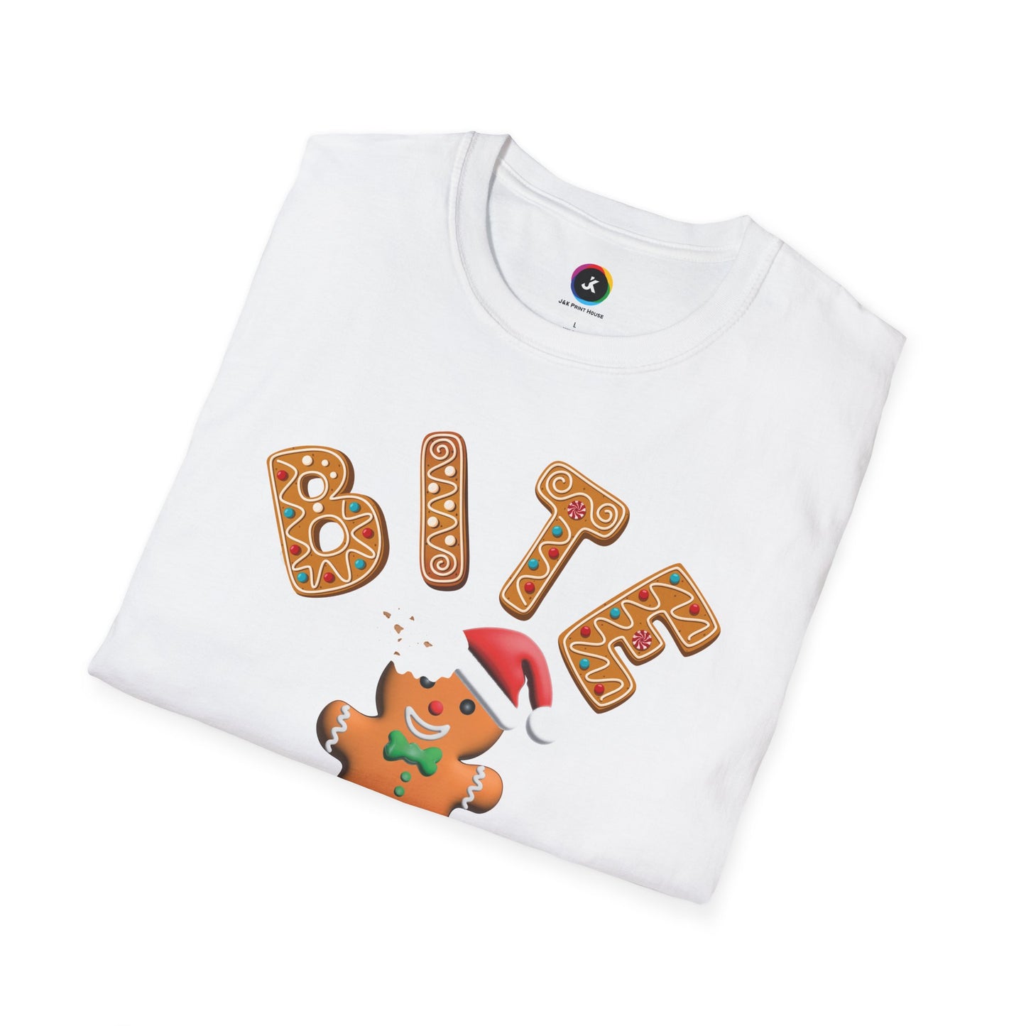 "Bite Me" Gingerbread Man Christmas Softstyle T-Shirt – Humorous Holiday Apparel