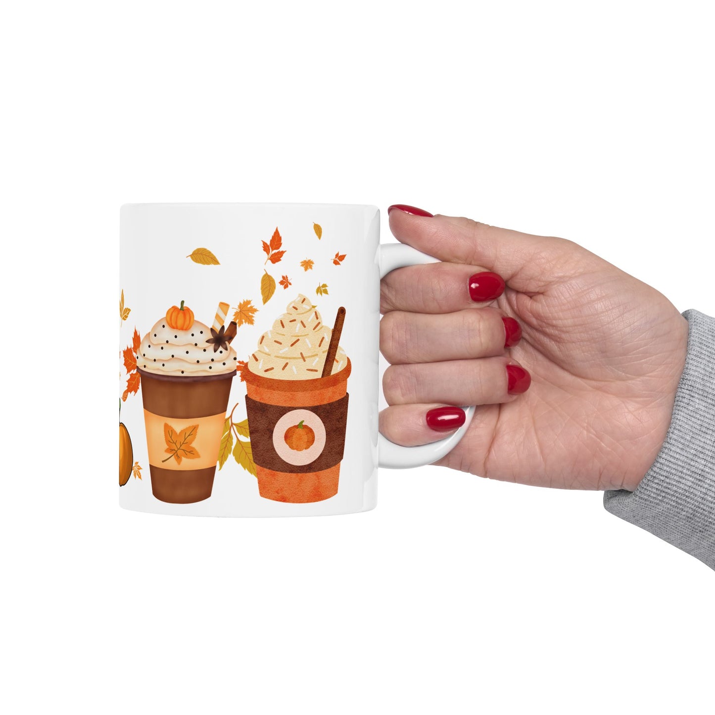 Fall Pumpkin Spice Latte Design Ceramic Mug, (11oz, 15oz)