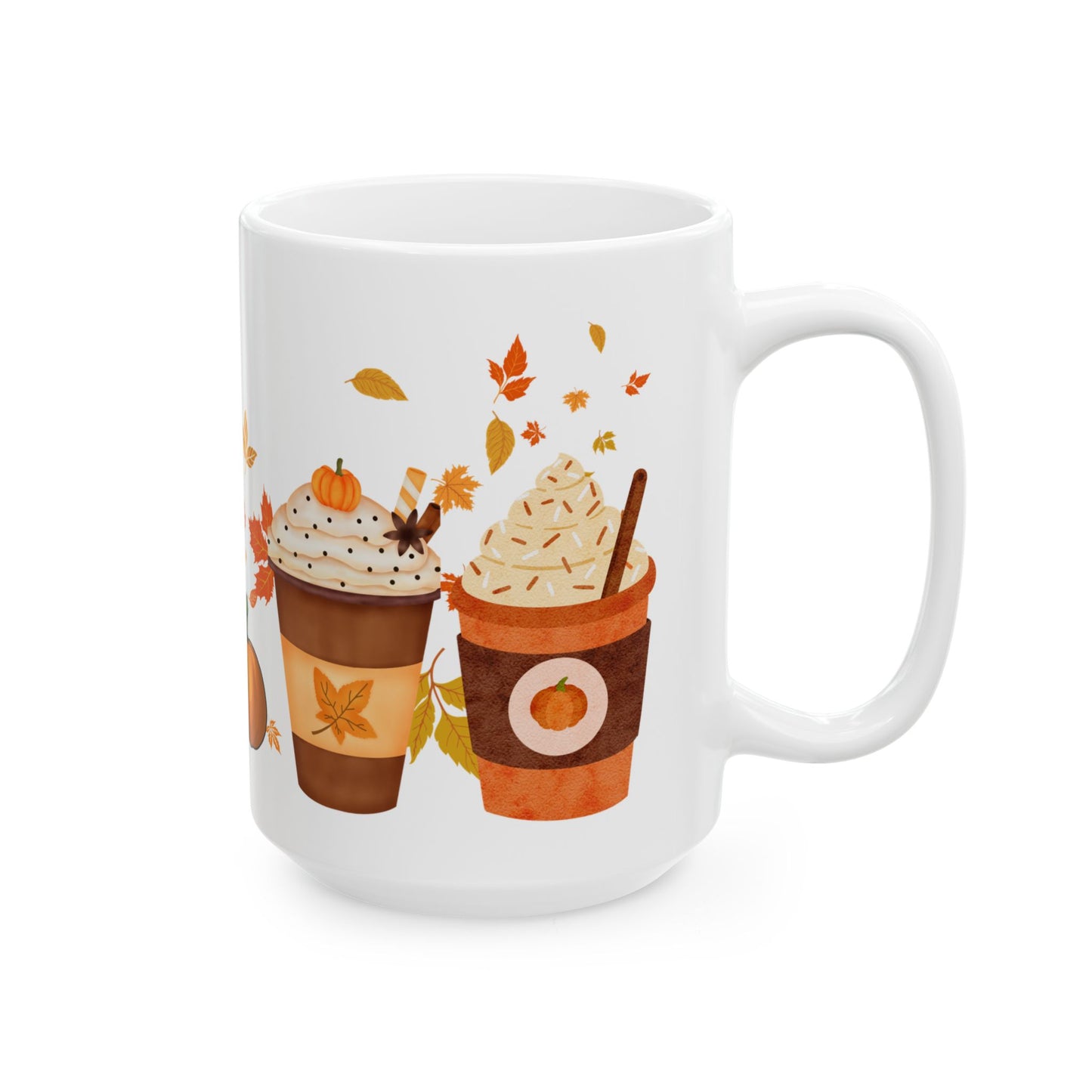 Fall Pumpkin Spice Latte Design Ceramic Mug, (11oz, 15oz)