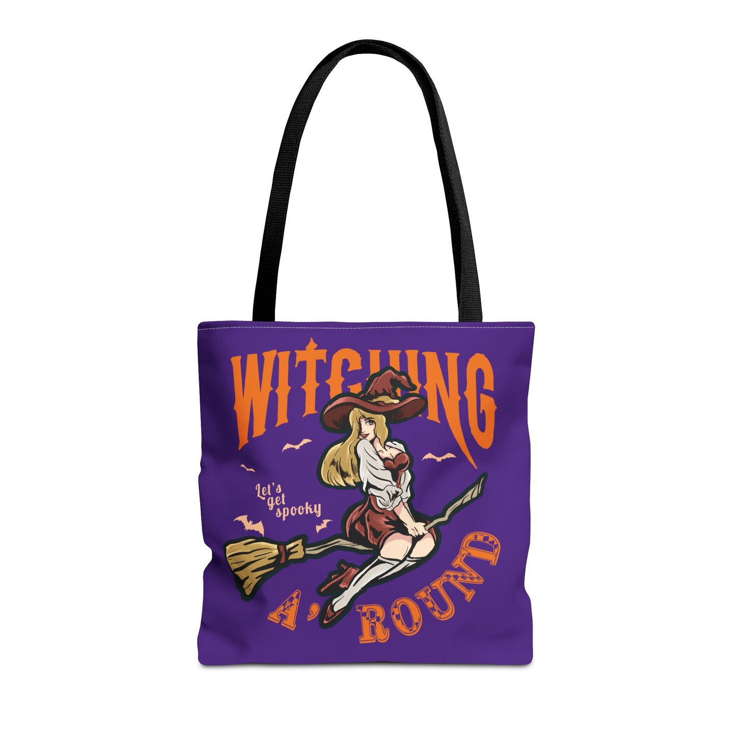 Witching A'Round Halloween Tote Bag | Purple Witch Design Tote