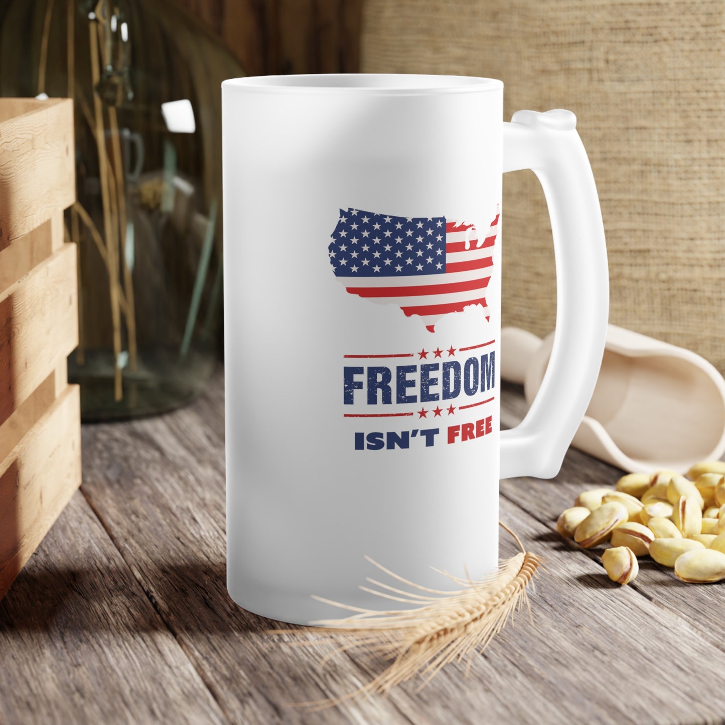 Freedom Isn't Free 16oz Frosted Glass Beer Mug