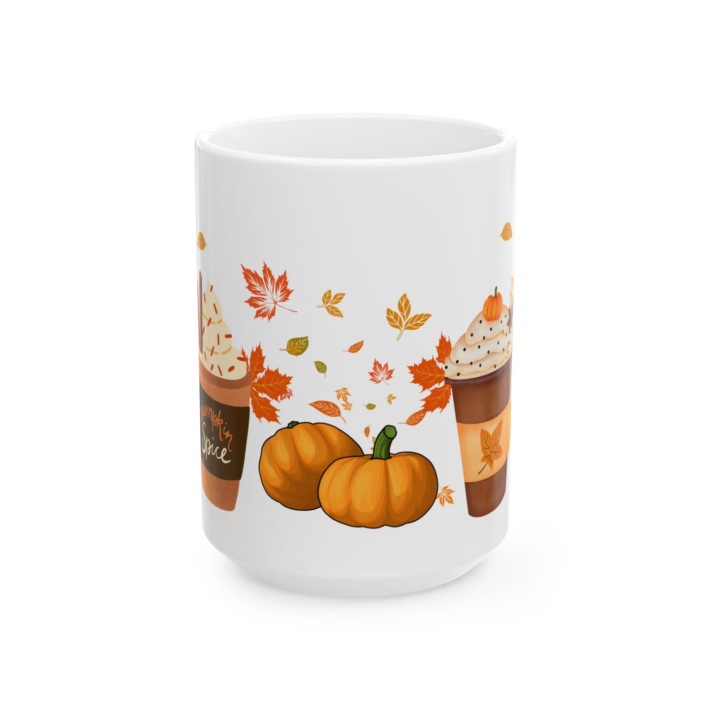 Fall Pumpkin Spice Latte Design Ceramic Mug, (11oz, 15oz)