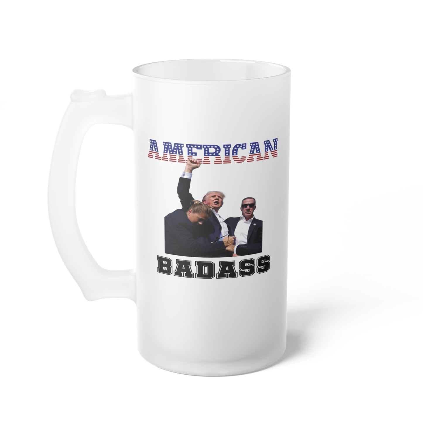 Pro-Trump American Badass Frosted Glass Beer Mug, 16oz