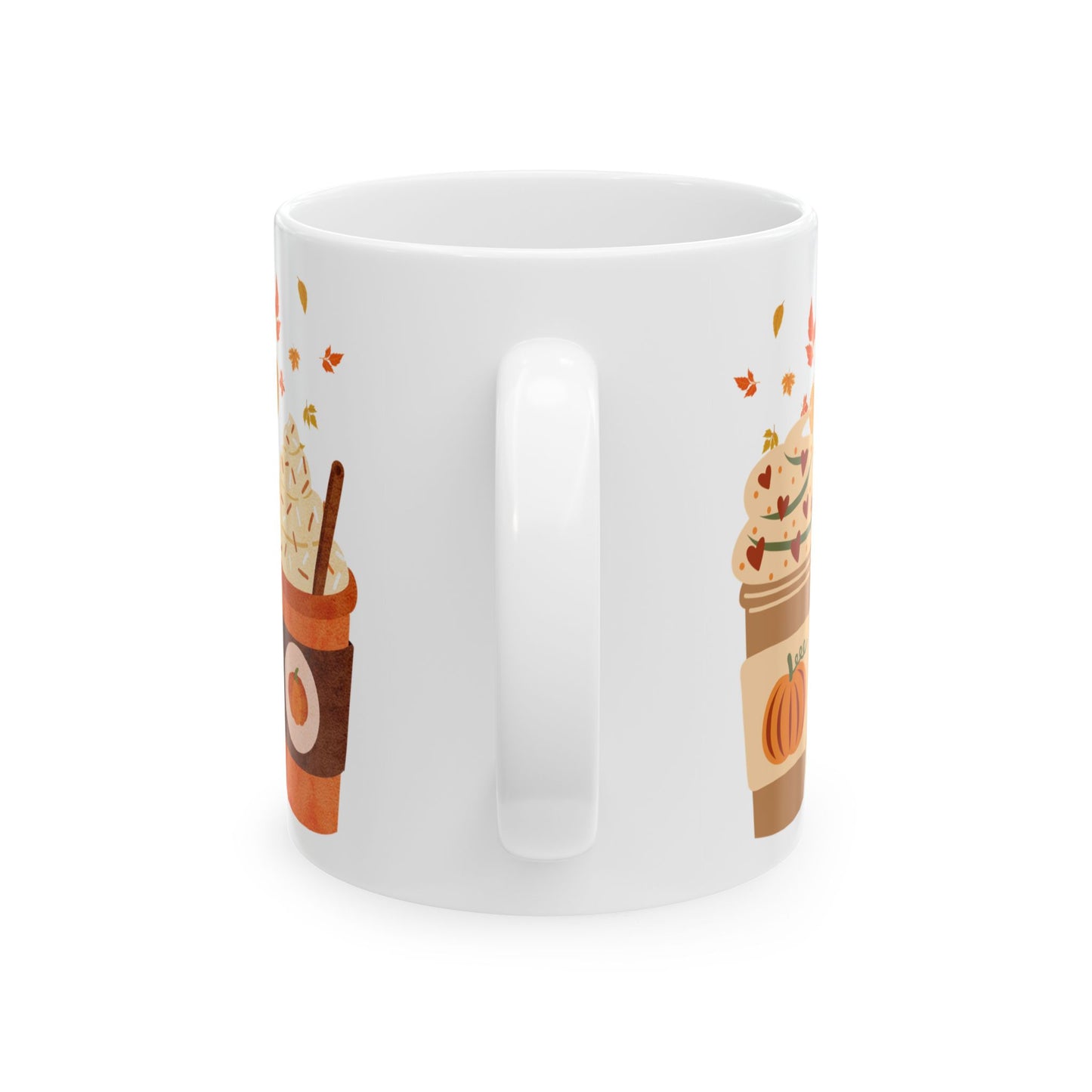 Fall Pumpkin Spice Latte Design Ceramic Mug, (11oz, 15oz)