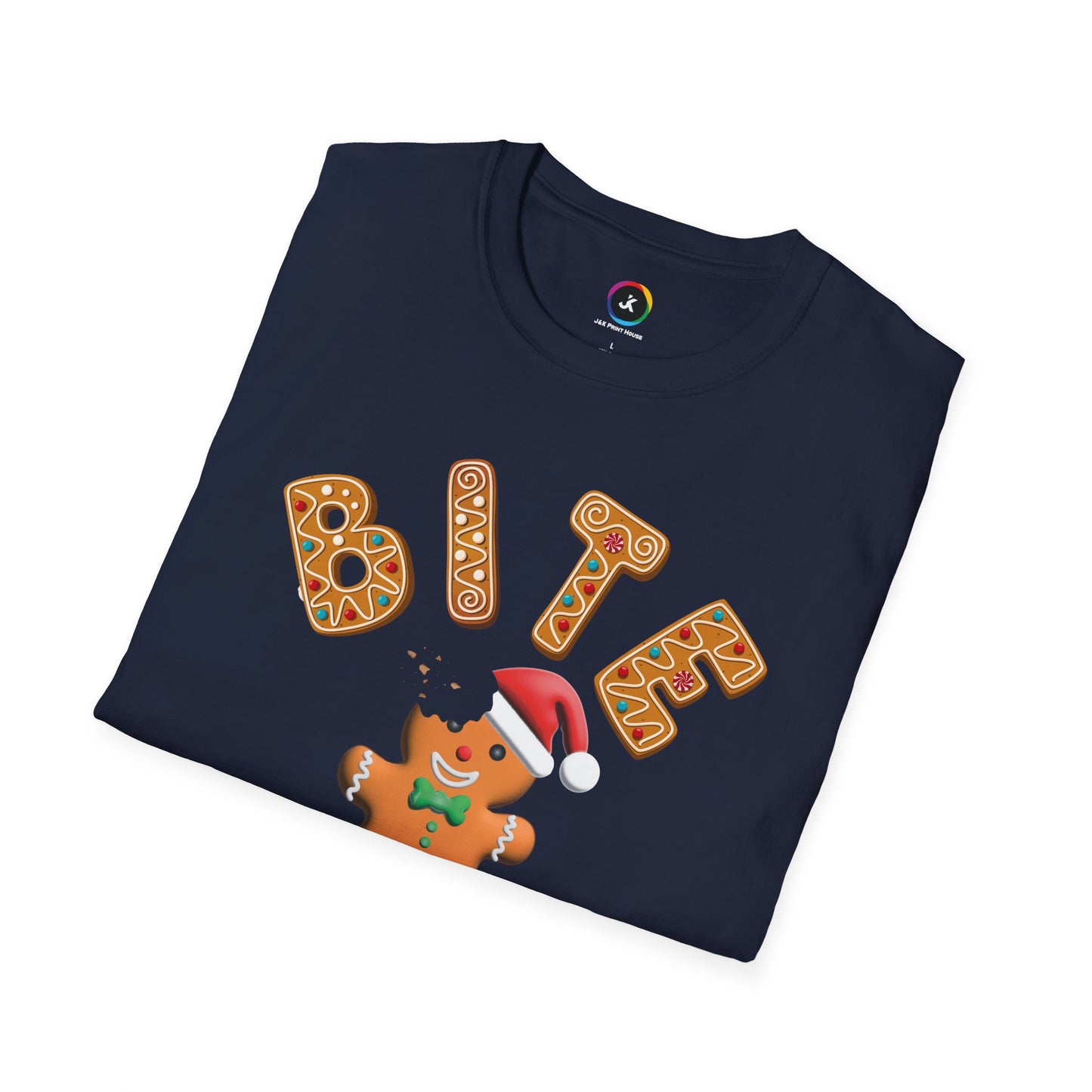 "Bite Me" Gingerbread Man Christmas Softstyle T-Shirt – Humorous Holiday Apparel