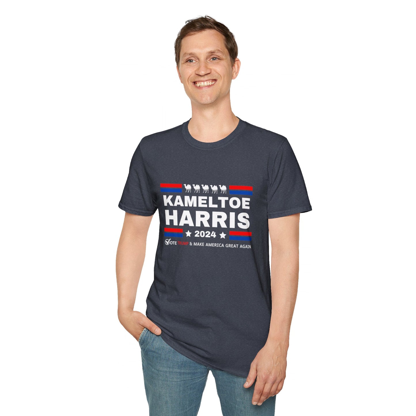 Kameltoe Harris 2024 - Vote Trump Dark Gildan Softstyle T-Shirt