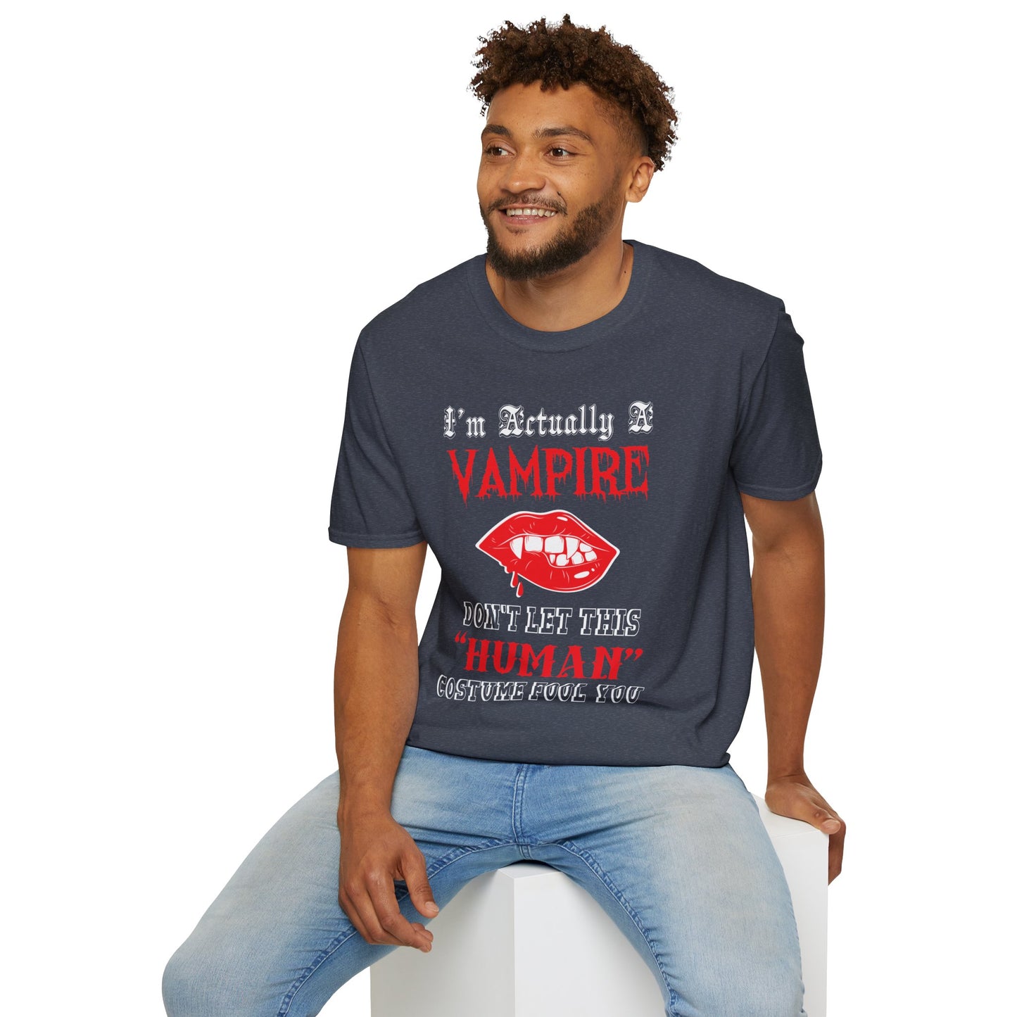 I'm Actually a Vampire Halloween Softstyle T-Shirt | Funny Vampire Costume Tee