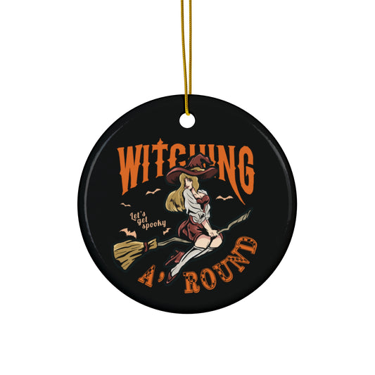 Witching A'Round Black Ceramic Halloween Ornament | Spooky Witch Design