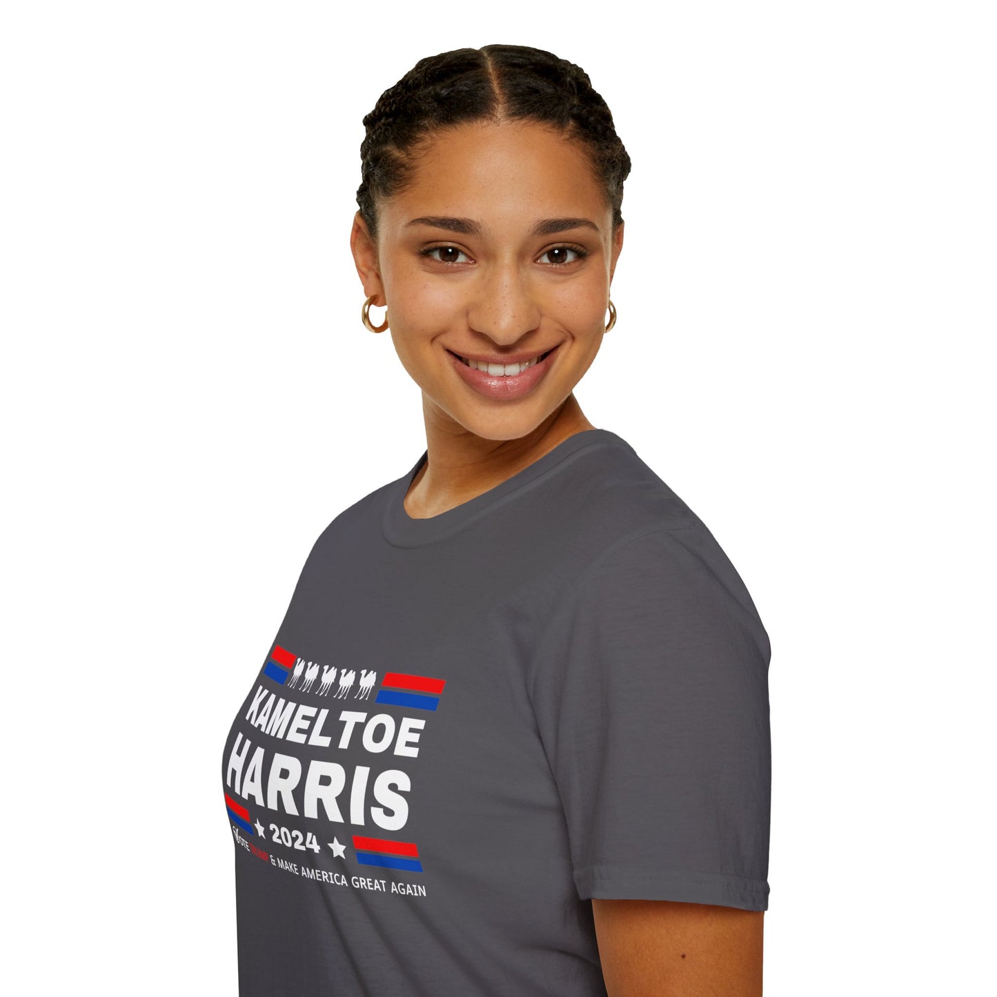 Kameltoe Harris 2024 - Vote Trump Dark Gildan Softstyle T-Shirt