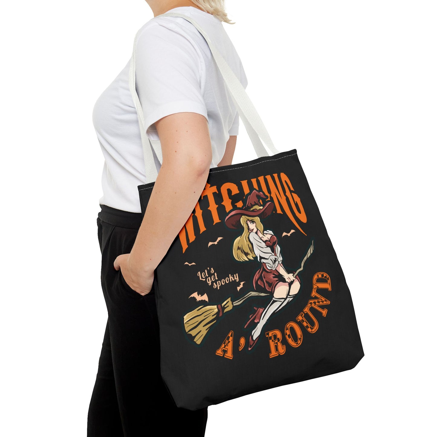 Witching A'Round Halloween Tote Bag | Black Witch Design Tote