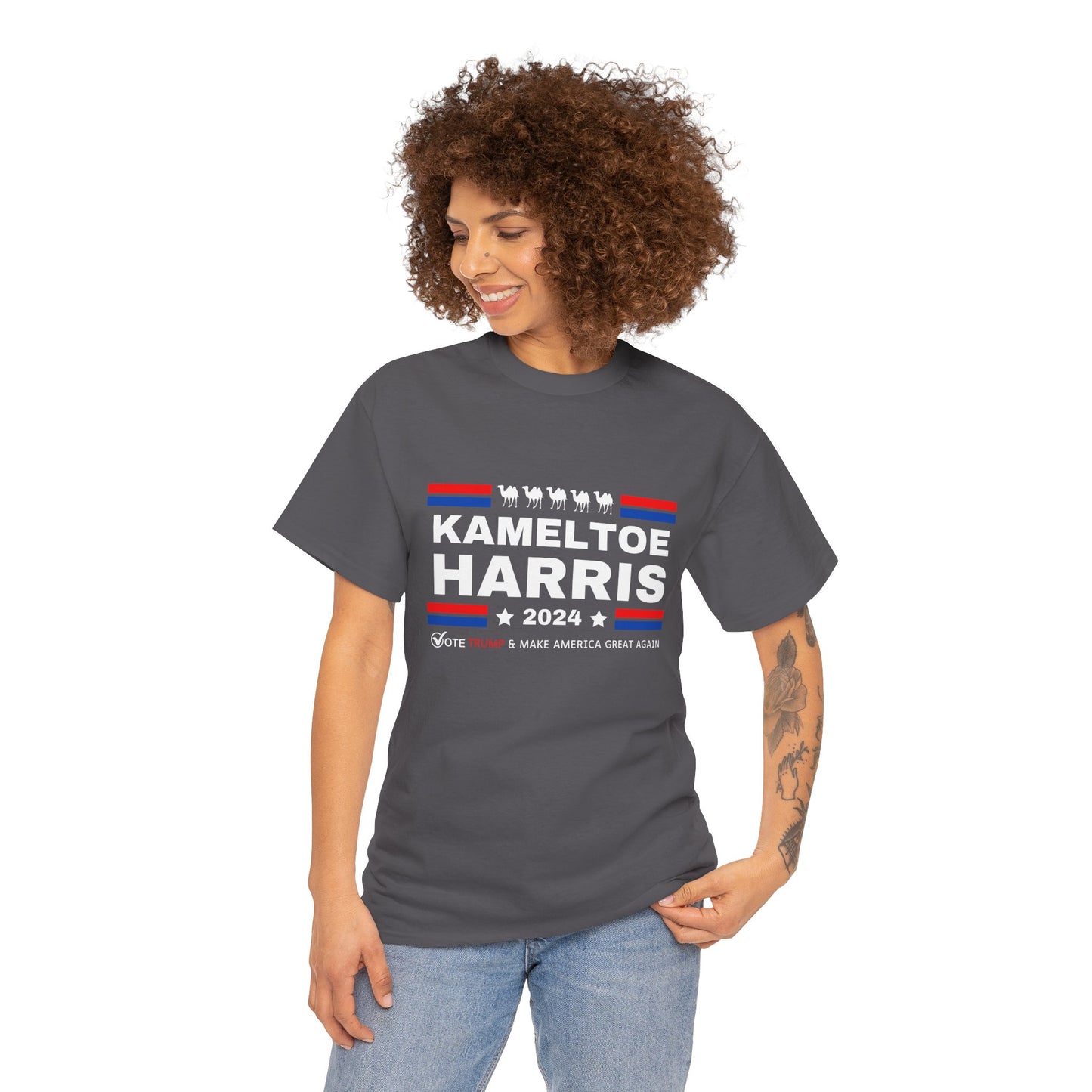 Kameltoe Harris 2024 - Vote Trump - Premium Dark Gildan T Shirt