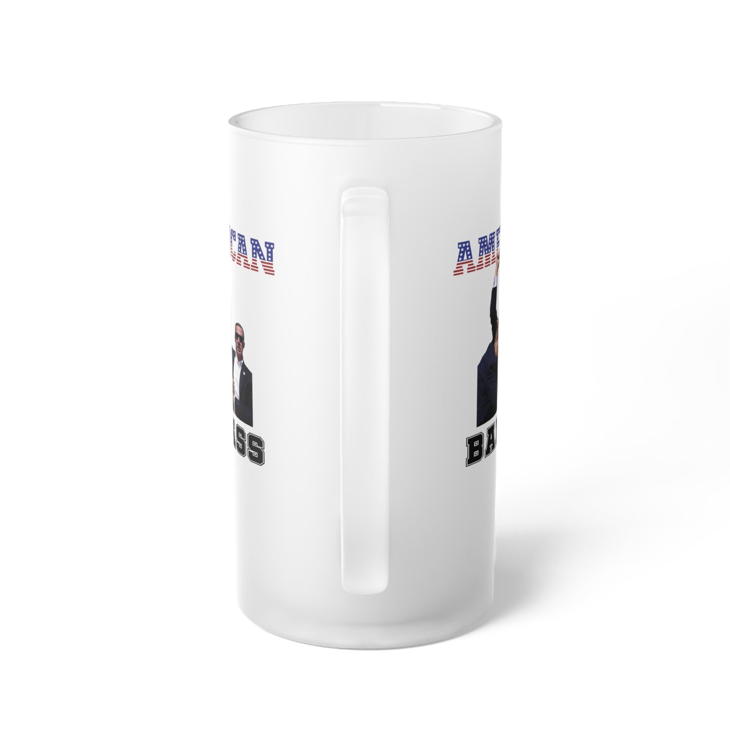 Pro-Trump American Badass Frosted Glass Beer Mug, 16oz
