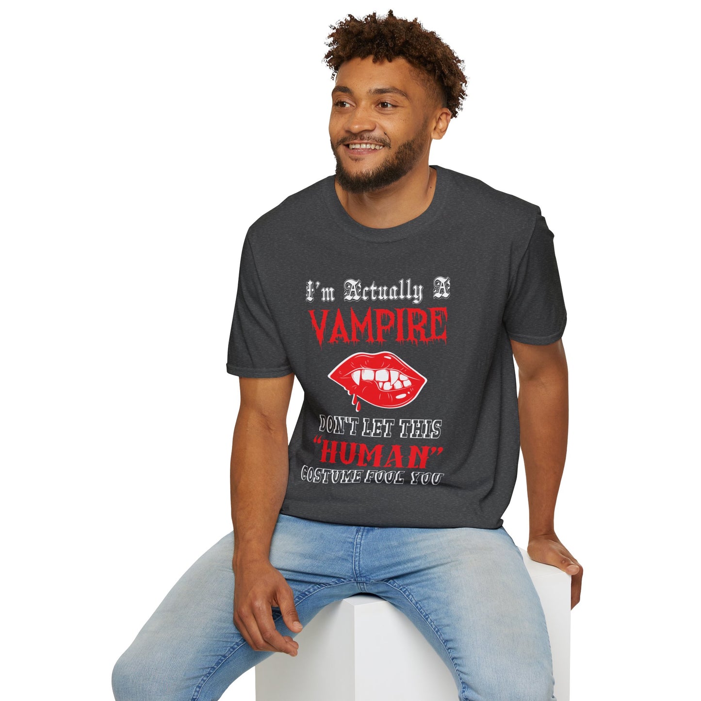 I'm Actually a Vampire Halloween Softstyle T-Shirt | Funny Vampire Costume Tee