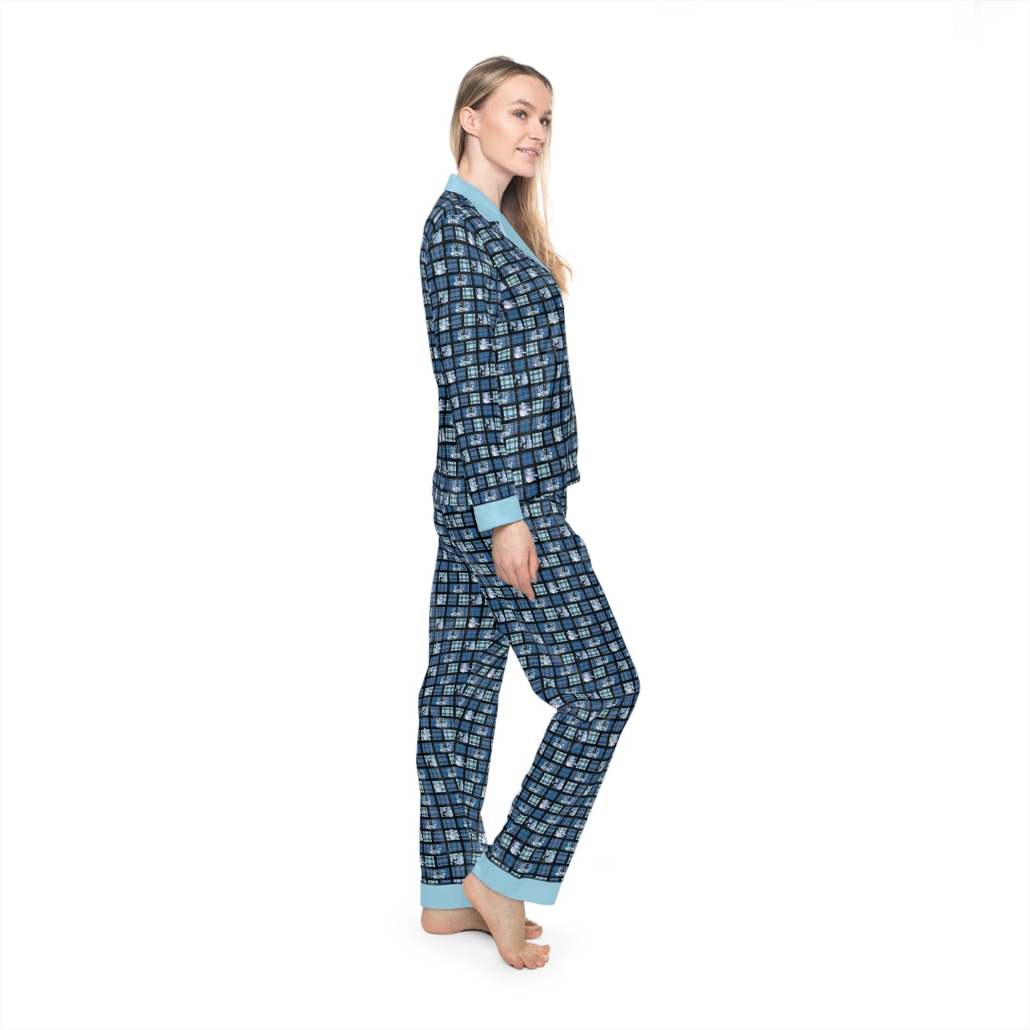 "Let It Snow" Snowman & Blue Plaid Women’s Satin Pajama Set