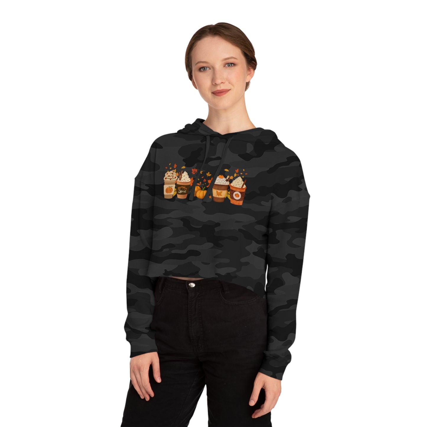 Fall Pumpkin Spice Latte Design Women’s Cropped Hooded Sweatshirt