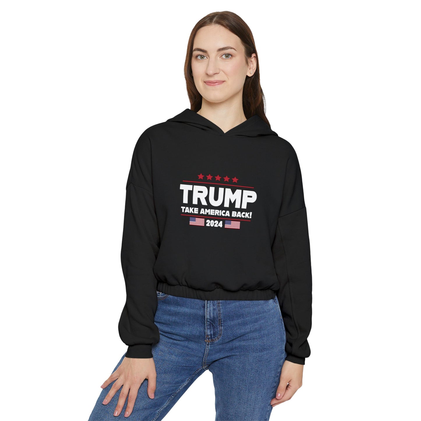 Trump Take America Back Women's Black Cinched Bottom Hoodie
