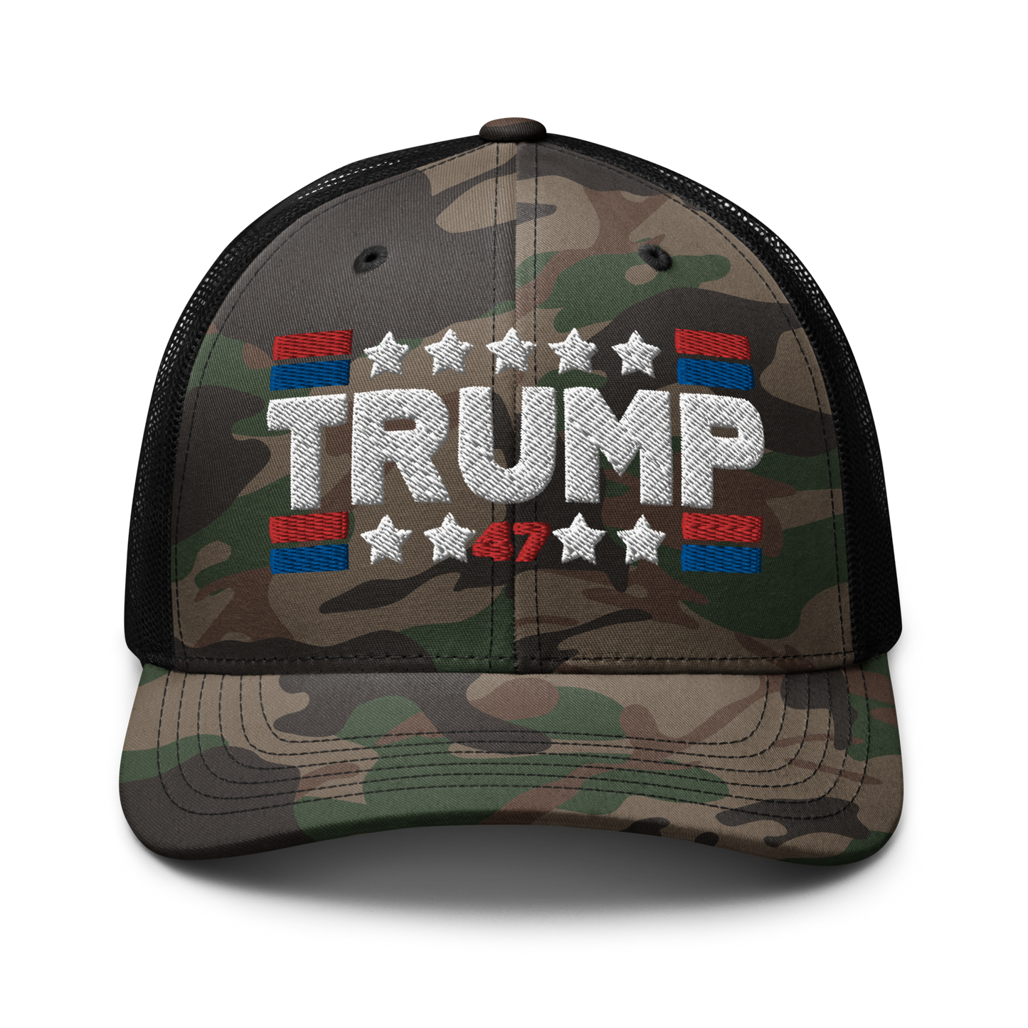 Trump 47 Camo Trucker Hat | Otto Black/Brown Camouflage Snapback
