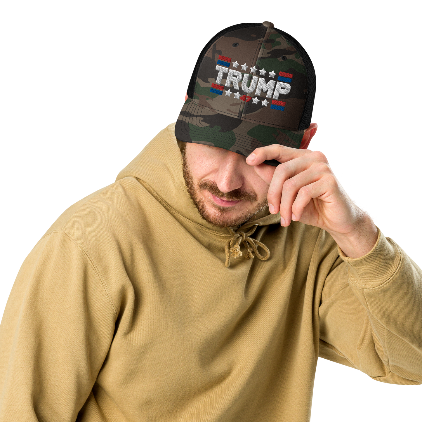 Trump 47 Camo Trucker Hat | Otto Black/Brown Camouflage Snapback