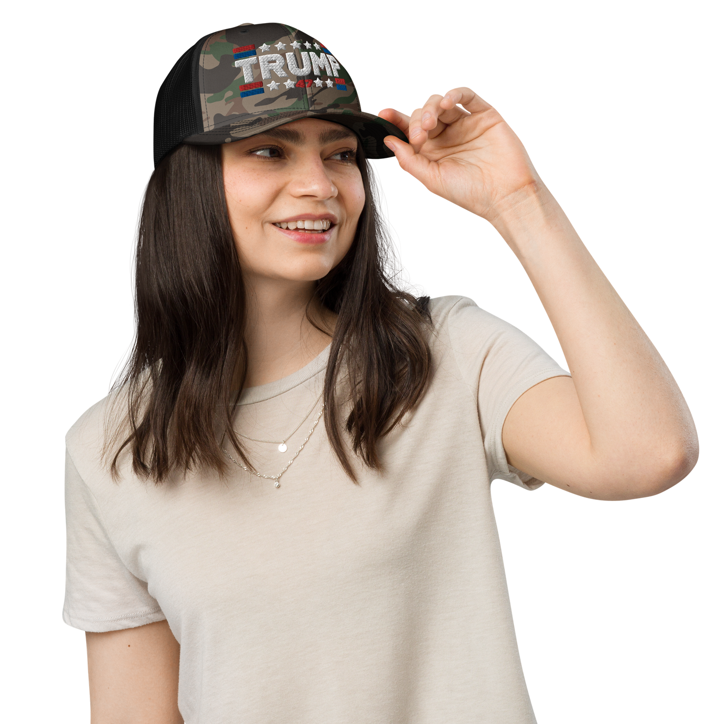 Trump 47 Camo Trucker Hat | Otto Black/Brown Camouflage Snapback
