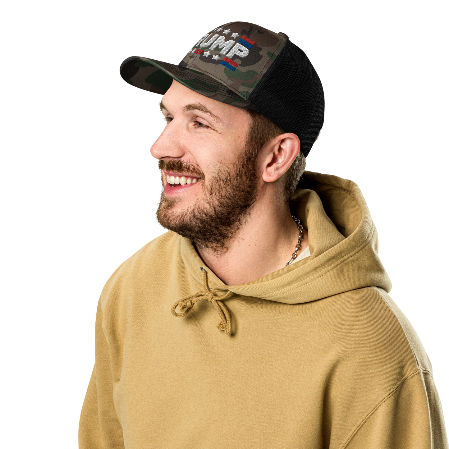 Trump 47 Camo Trucker Hat | Otto Black/Brown Camouflage Snapback