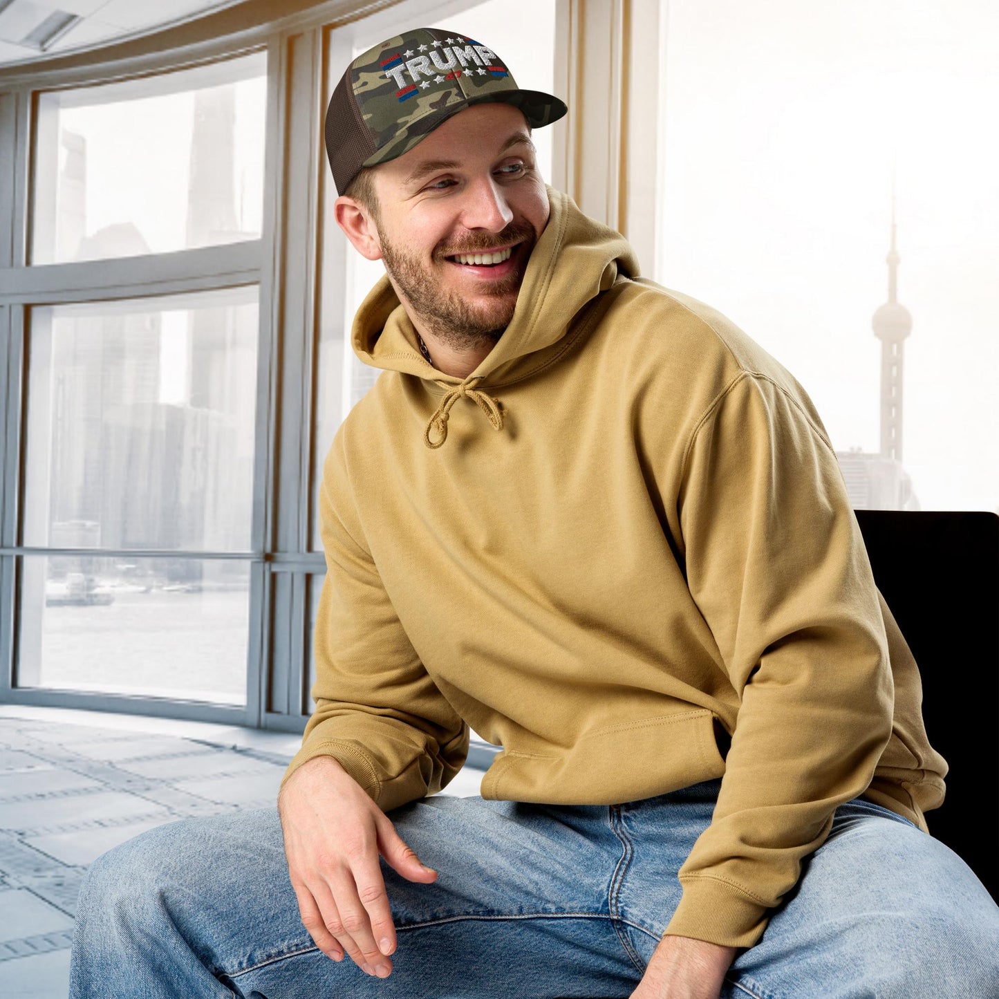 Trump 47 Camo Trucker Hat | Otto Black/Brown Camouflage Snapback