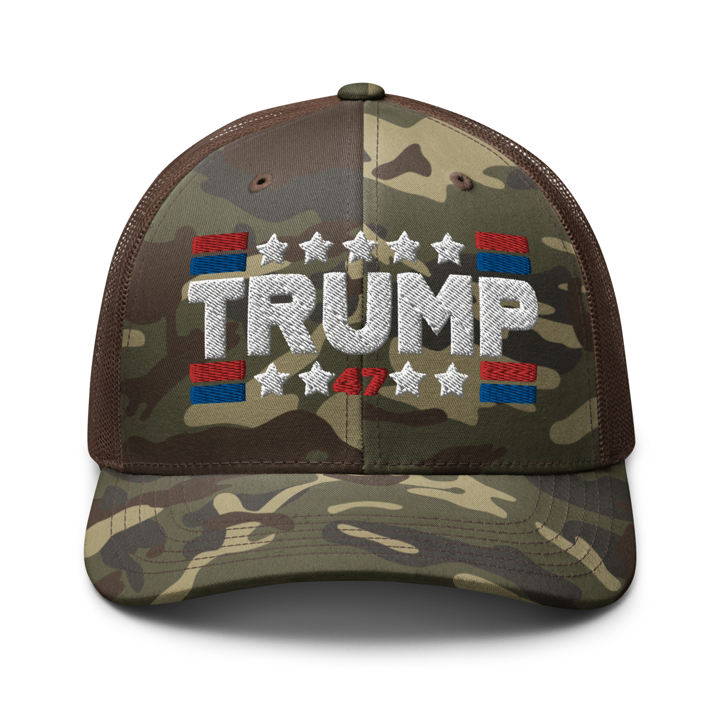 Trump 47 Camo Trucker Hat | Otto Black/Brown Camouflage Snapback