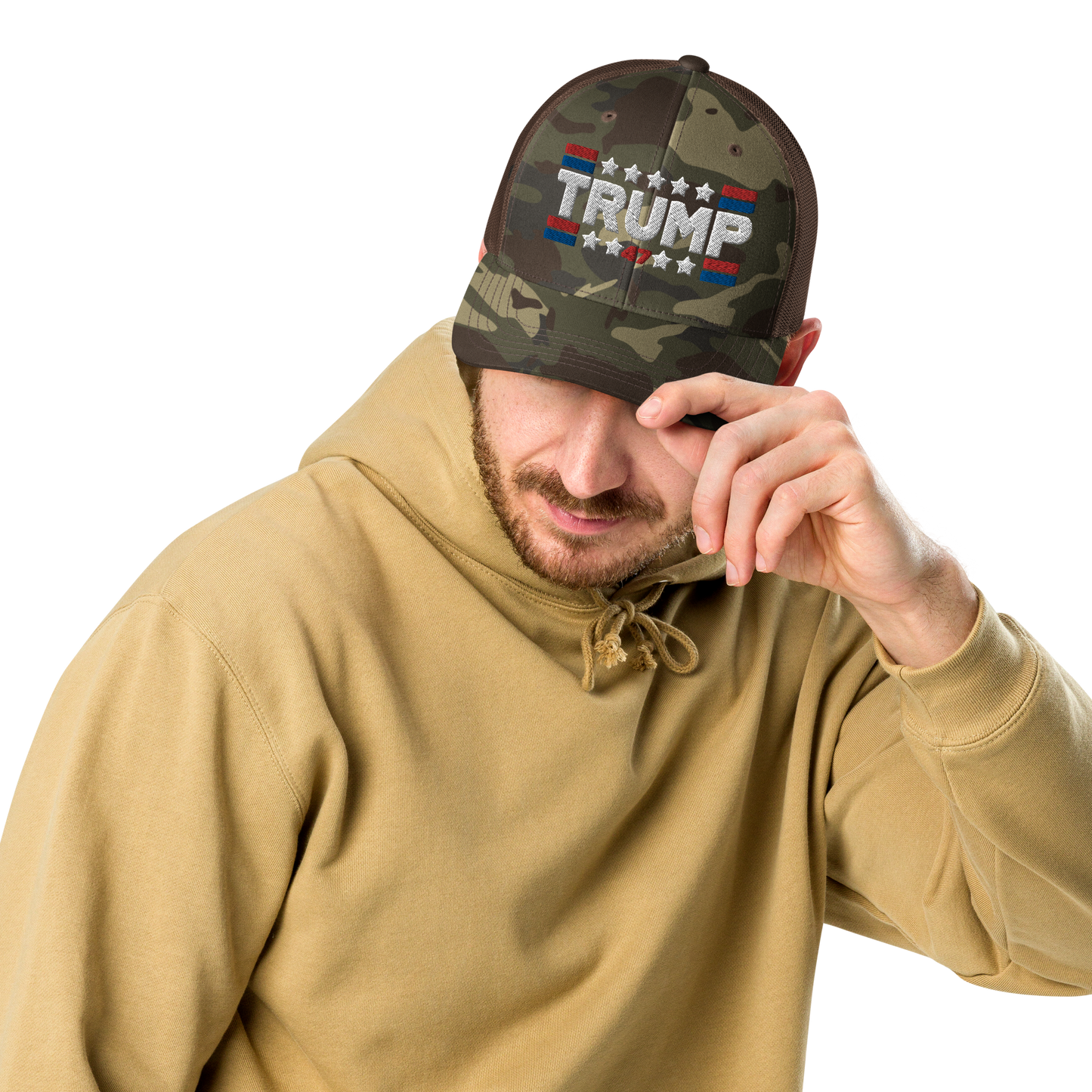 Trump 47 Camo Trucker Hat | Otto Black/Brown Camouflage Snapback
