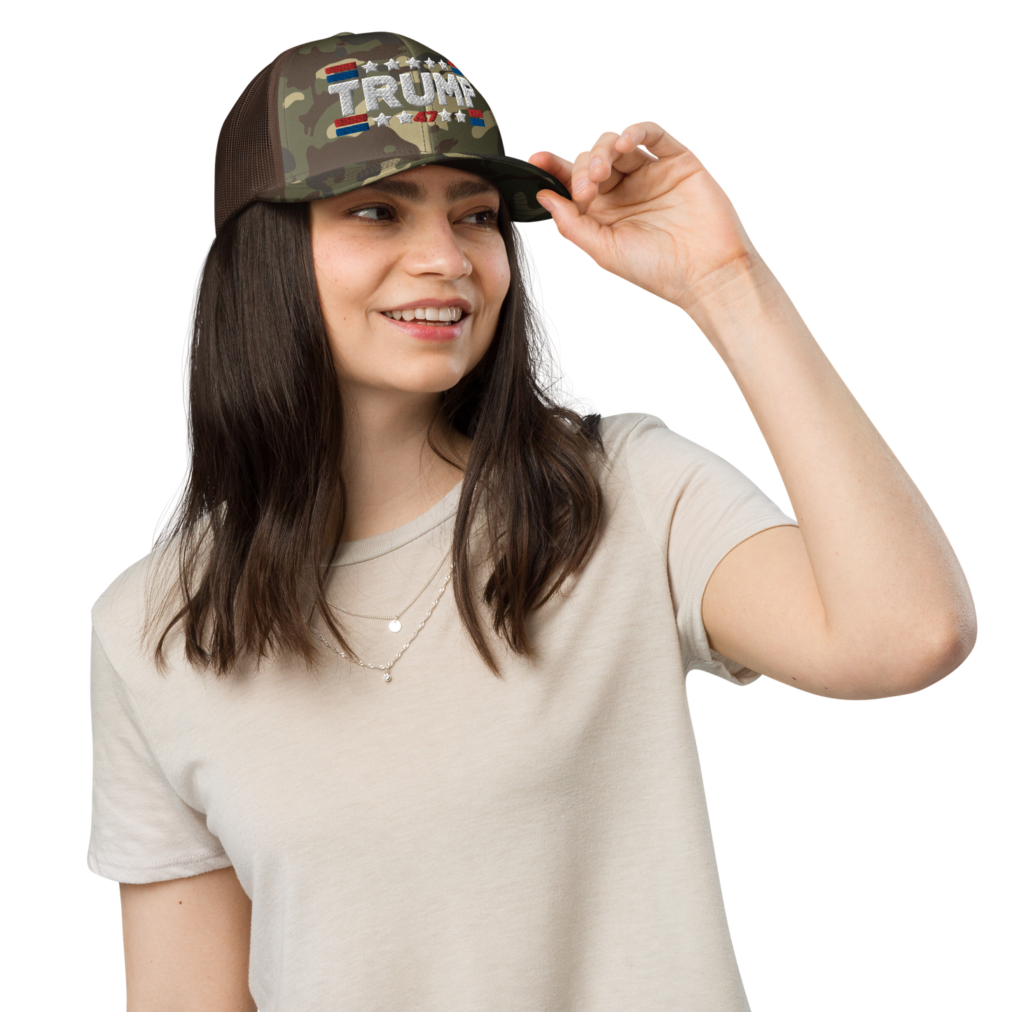 Trump 47 Camo Trucker Hat | Otto Black/Brown Camouflage Snapback