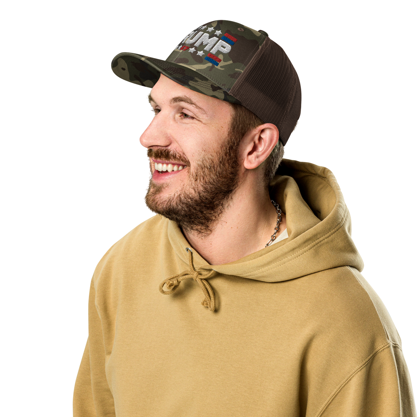 Trump 47 Camo Trucker Hat | Otto Black/Brown Camouflage Snapback