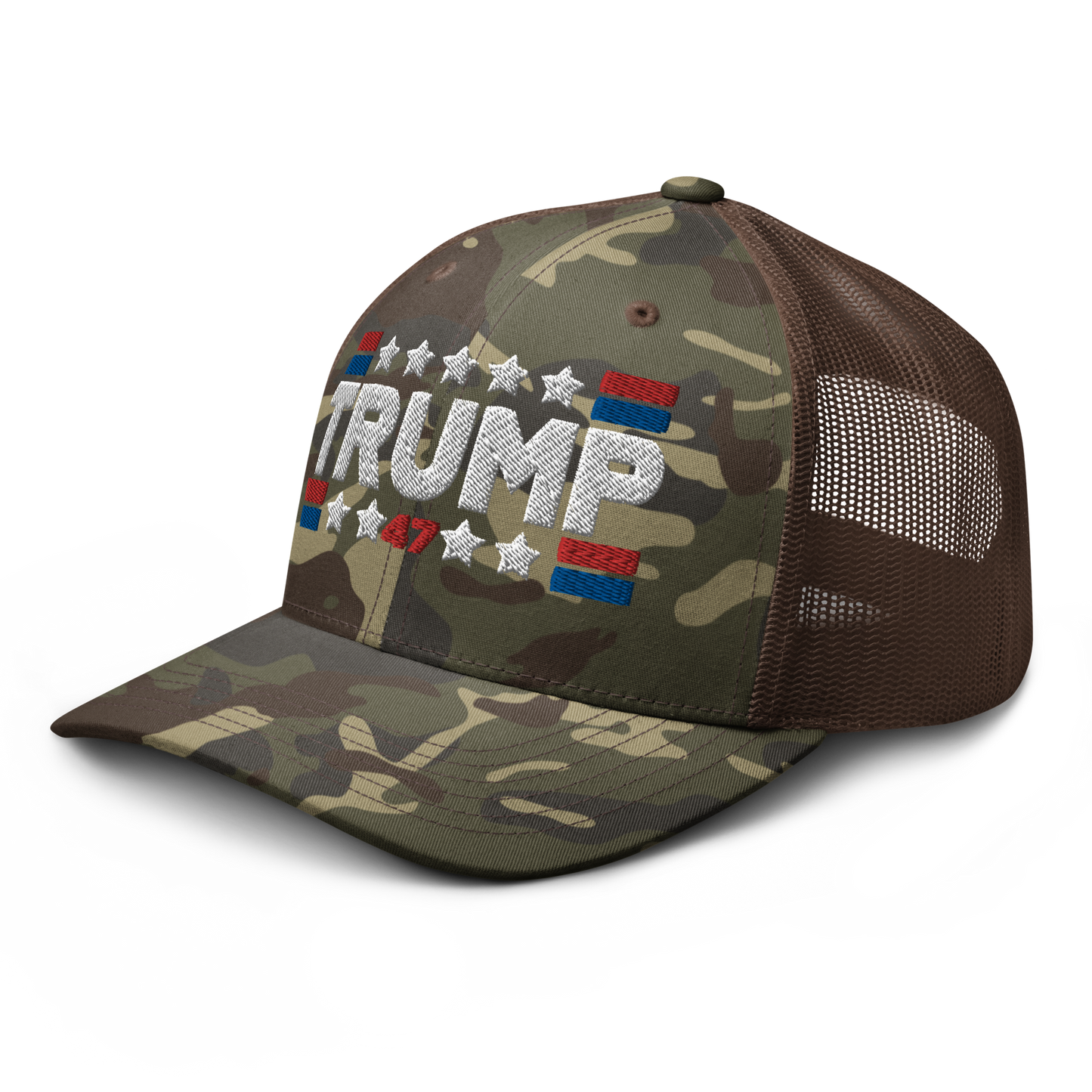 Trump 47 Camo Trucker Hat | Otto Black/Brown Camouflage Snapback