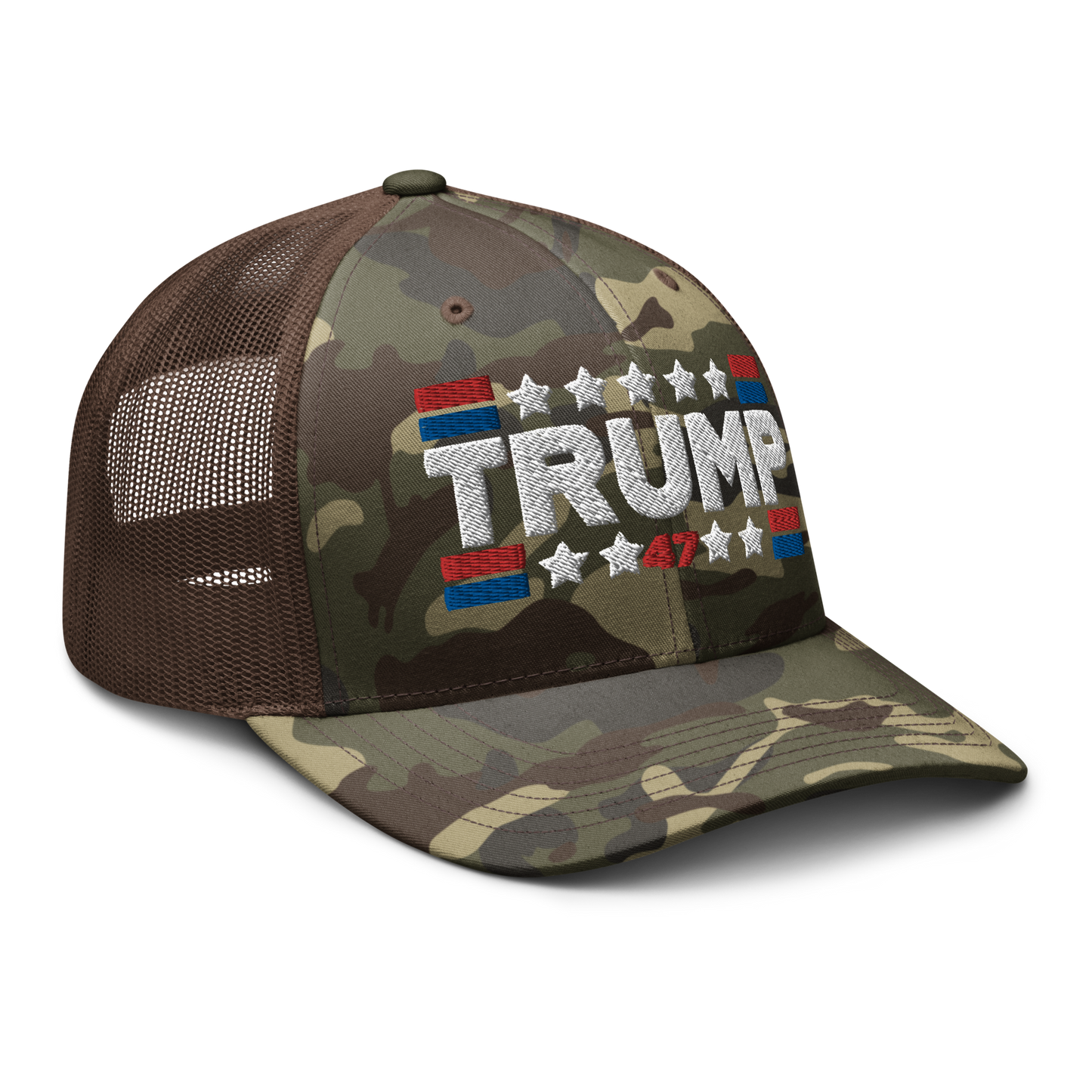 Trump 47 Camo Trucker Hat | Otto Black/Brown Camouflage Snapback