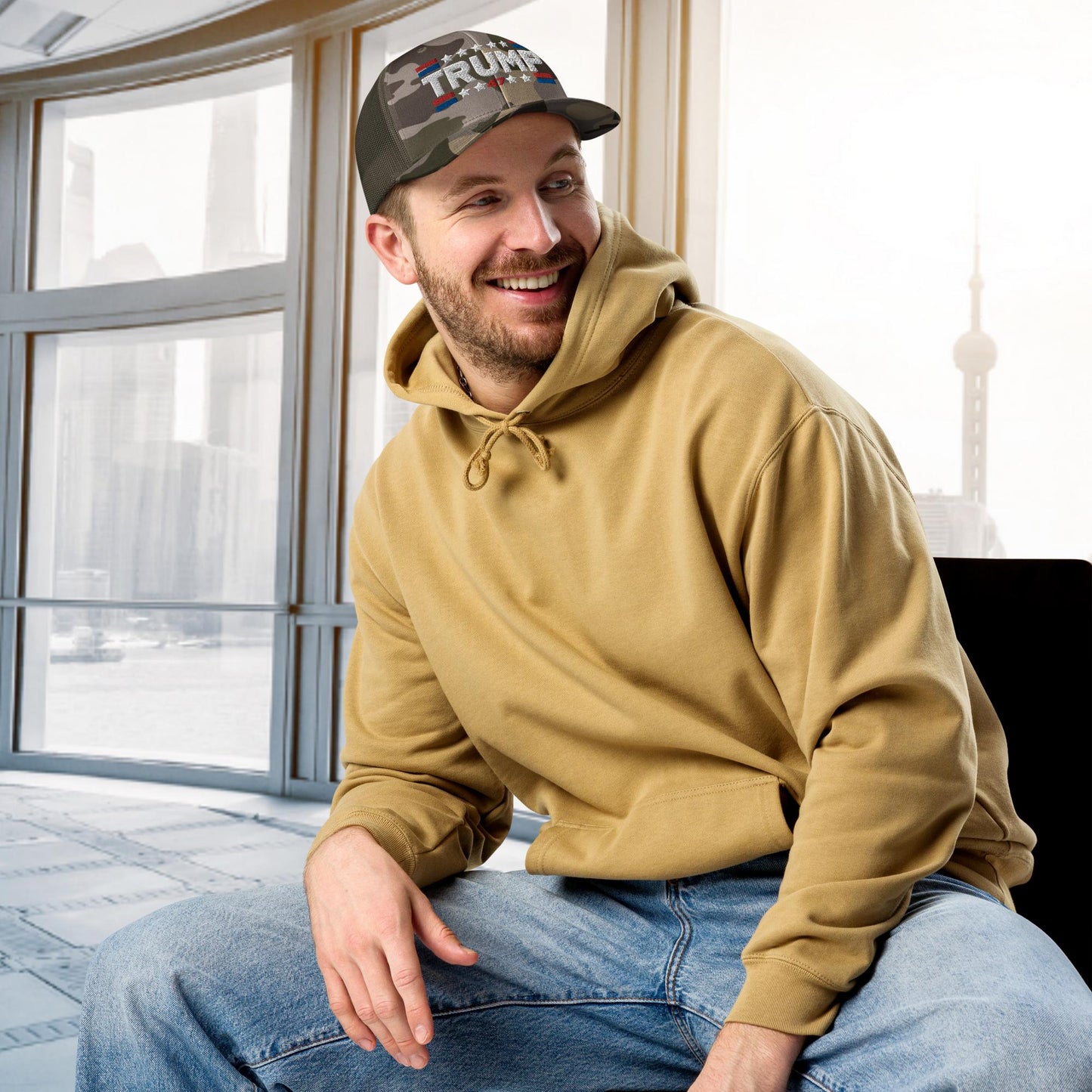 Trump 47 Camo Trucker Hat | Otto Black/Brown Camouflage Snapback