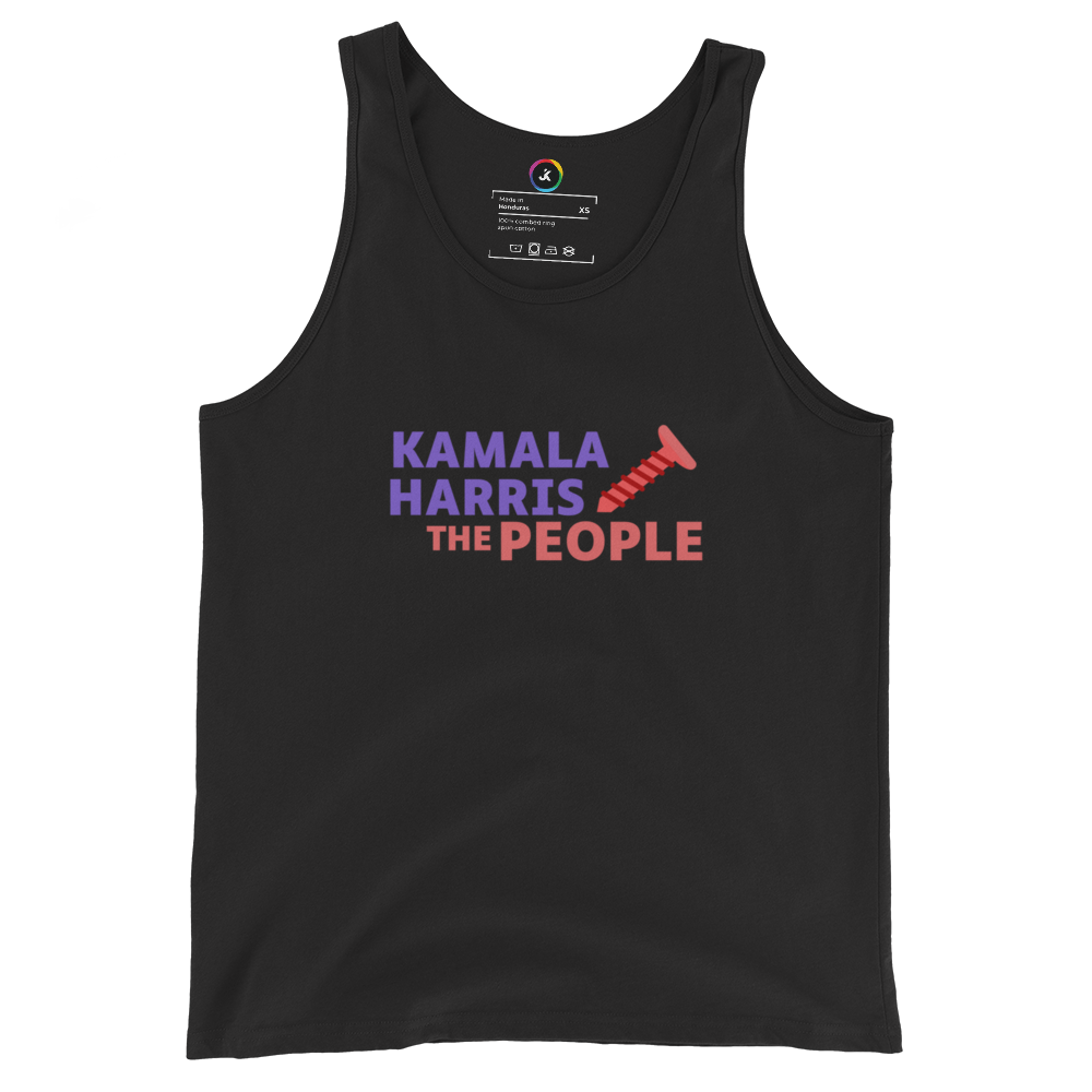 Kamala Harris “Screwing the People” Bella+Canvas Dark Tank Top