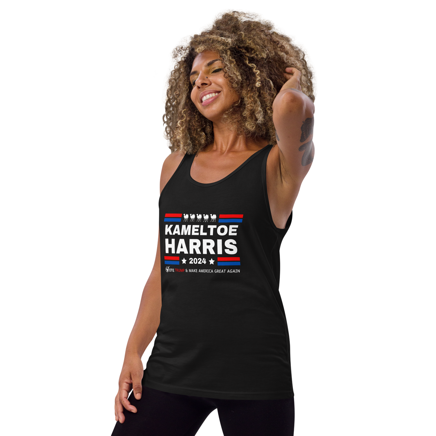 Kameltoe Harris 2024 - Vote Trump - Bella+Canvas Unisex Dark Tank Top