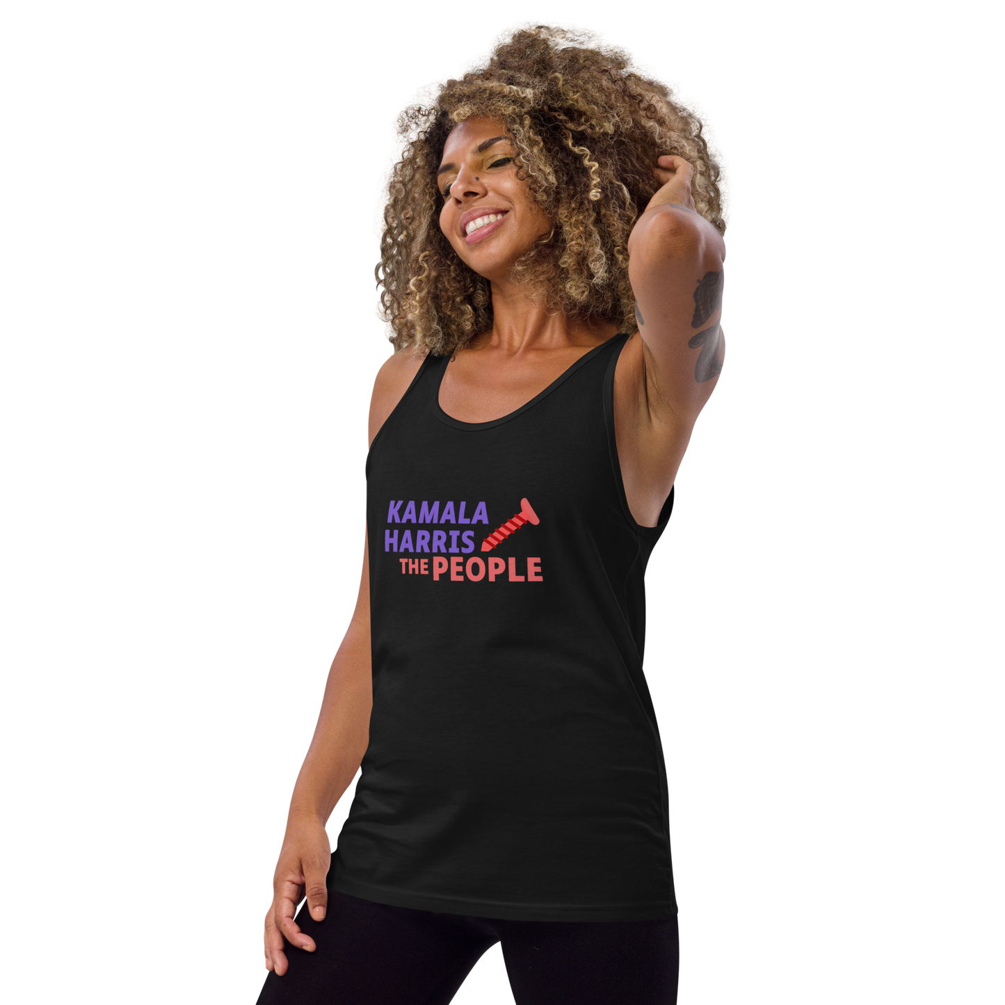 Kamala Harris “Screwing the People” Bella+Canvas Dark Tank Top