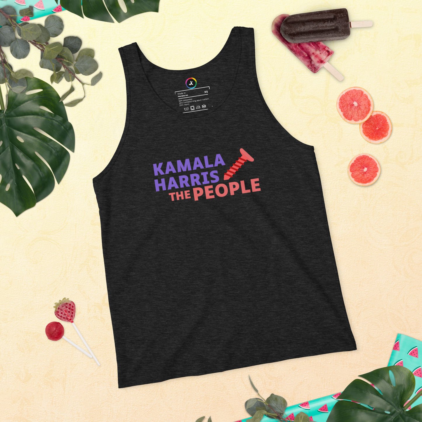 Kamala Harris “Screwing the People” Bella+Canvas Dark Tank Top
