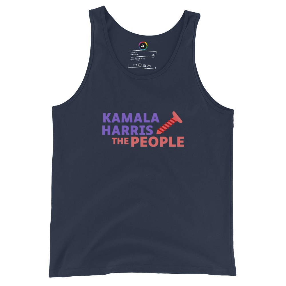 Kamala Harris “Screwing the People” Bella+Canvas Dark Tank Top