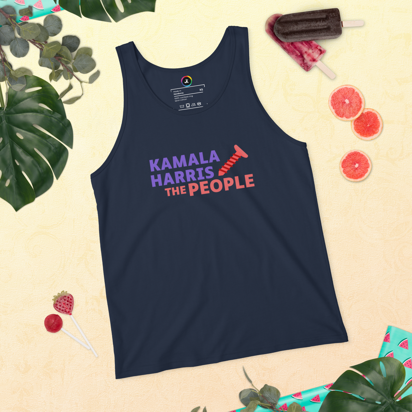 Kamala Harris “Screwing the People” Bella+Canvas Dark Tank Top