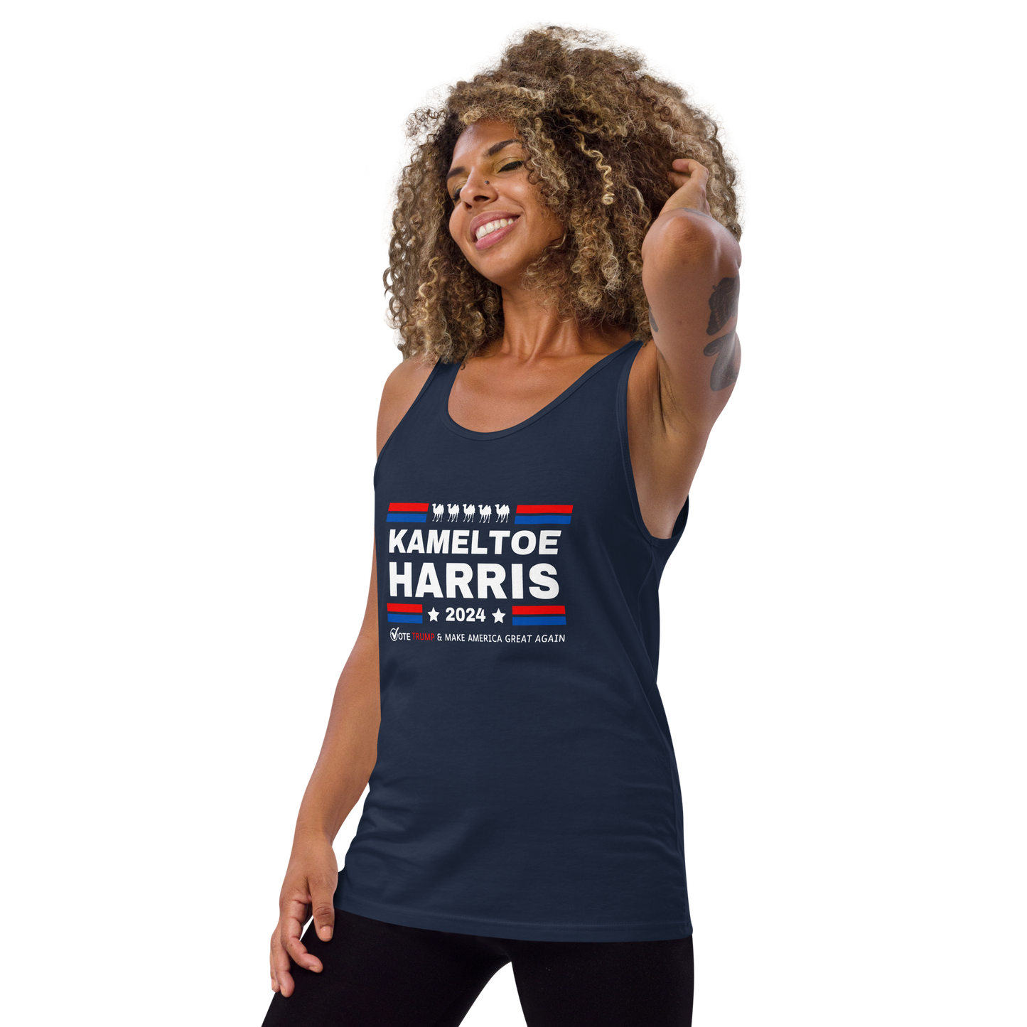 Kameltoe Harris 2024 - Vote Trump - Bella+Canvas Unisex Dark Tank Top