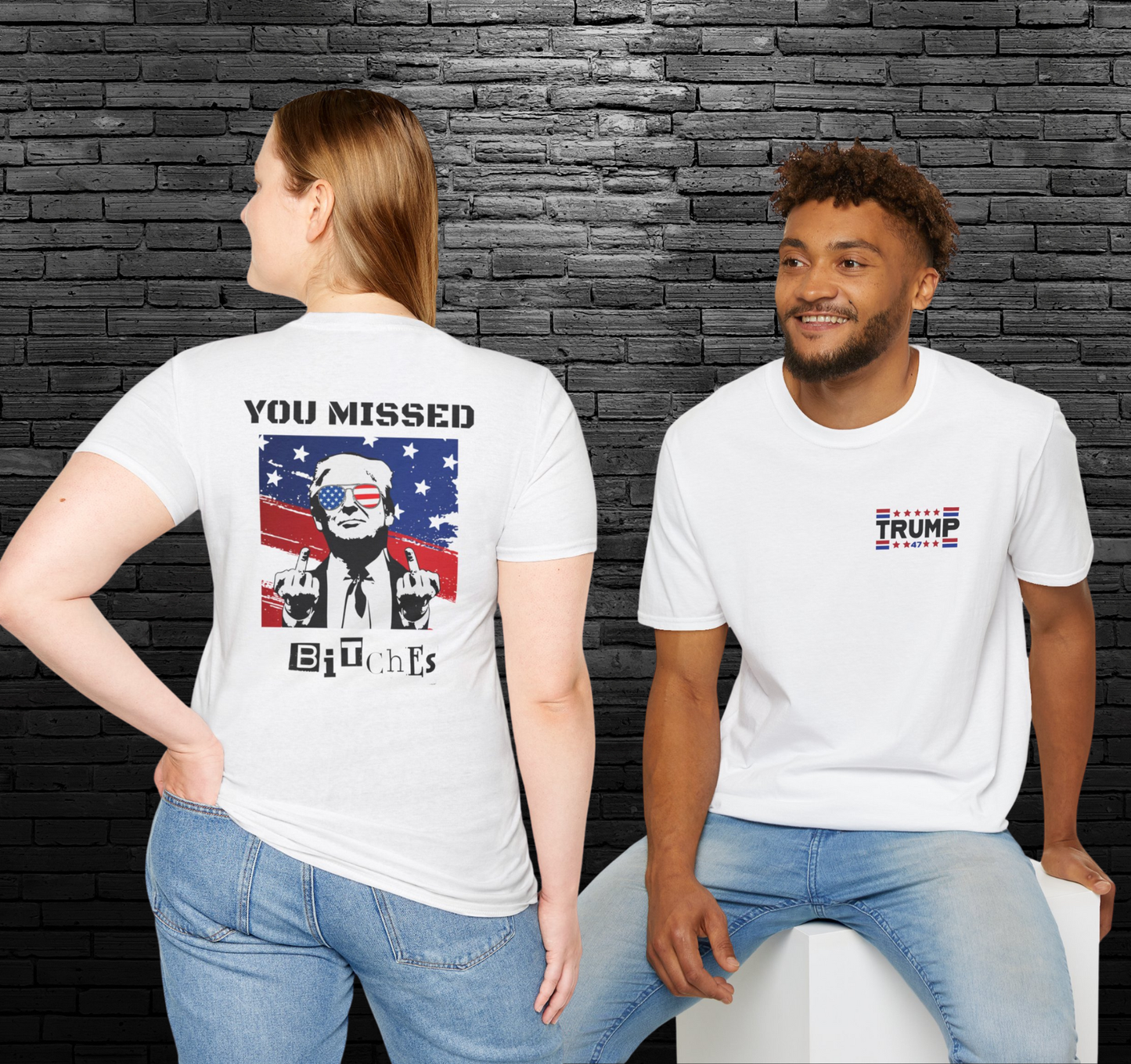 Trump 47 "You Missed B*tches" Exclusive T-Shirt & Hat Bundle | Pro Trump Swag - Light