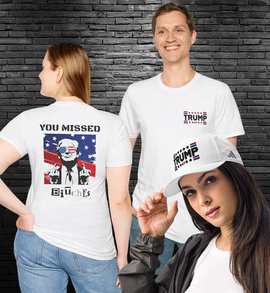 Trump 47 "You Missed B*tches" Exclusive T-Shirt & Hat Bundle | Pro Trump Swag - Light