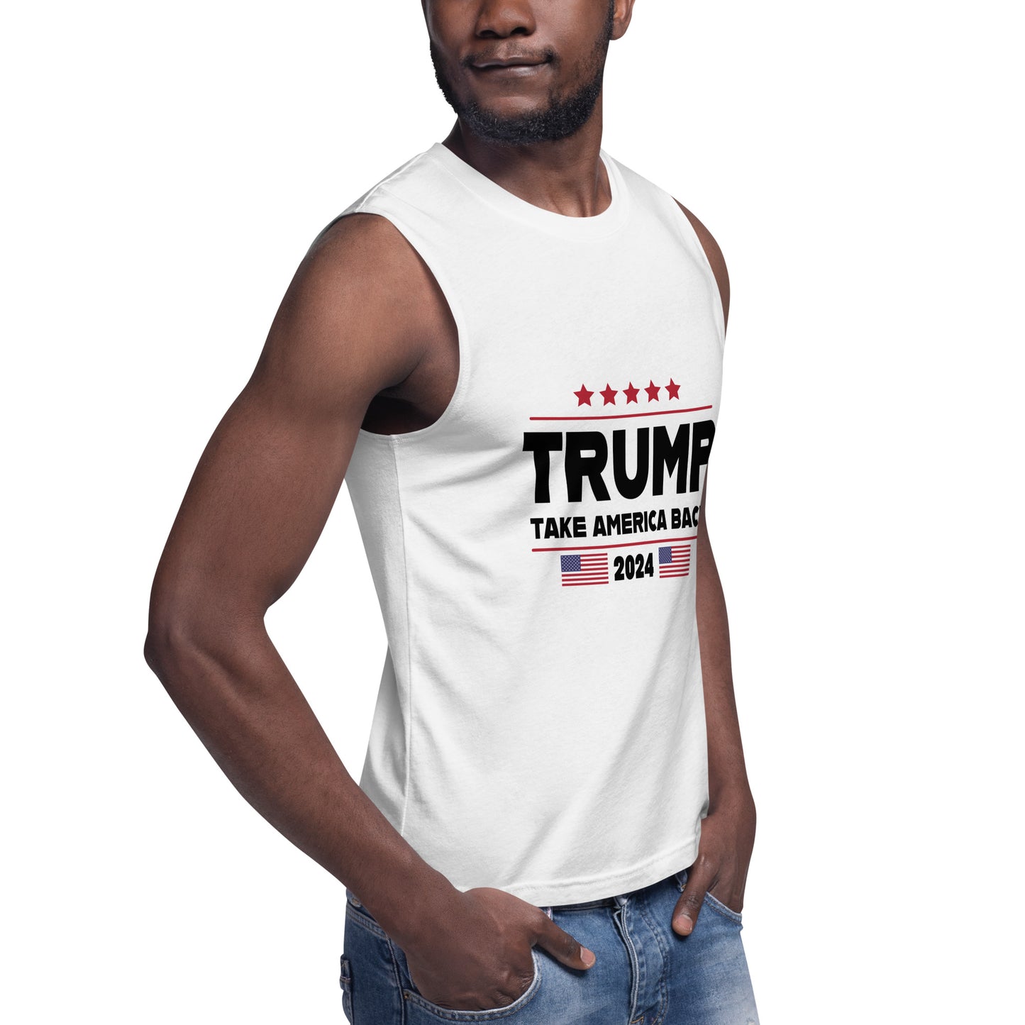 Trump Take America Back White Bella+Canvas Muscle Shirt