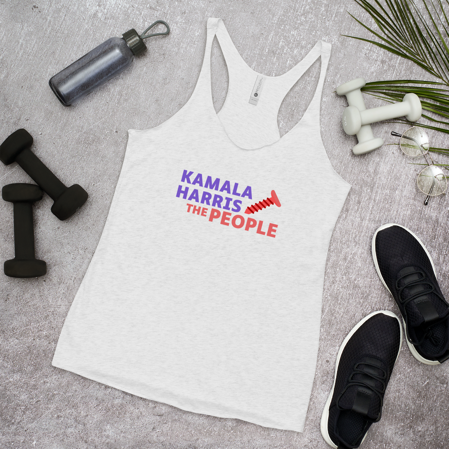 Kamala Harris "Screwing the People" White Next Level Racerback Tank