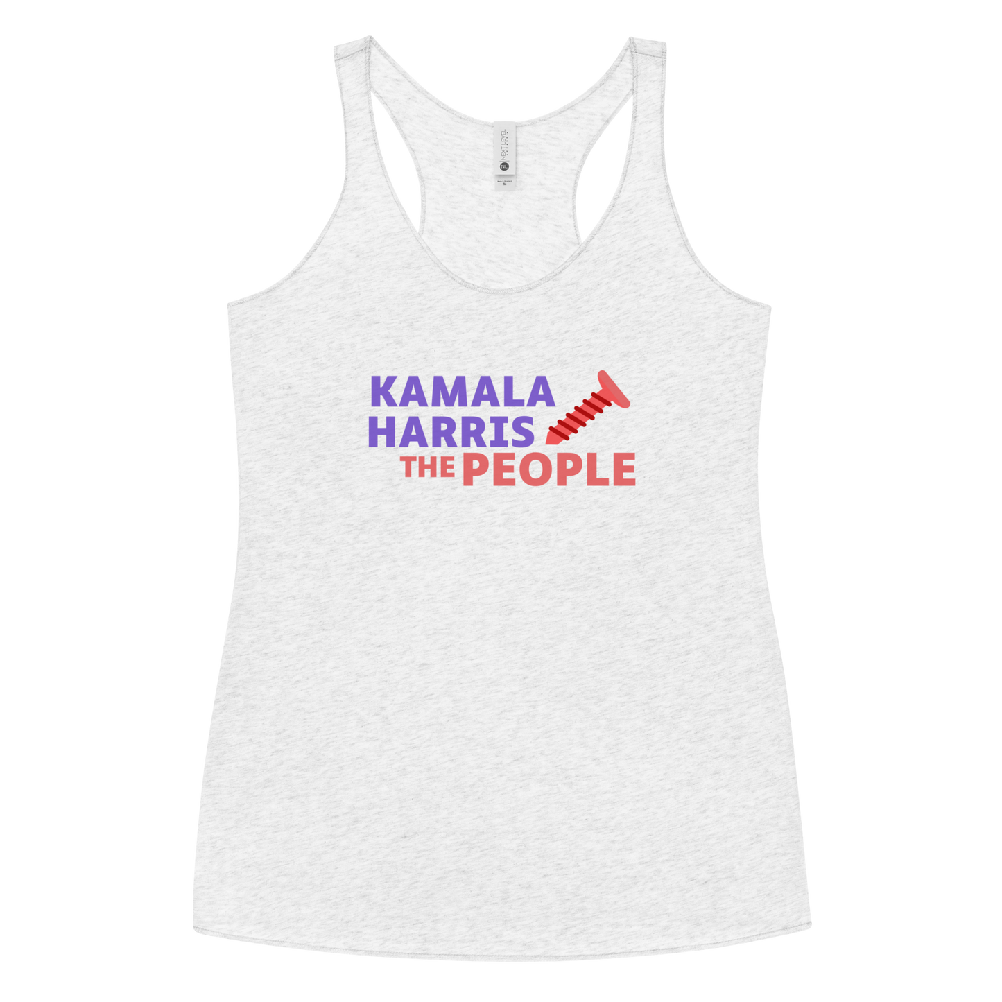 Kamala Harris "Screwing the People" White Next Level Racerback Tank