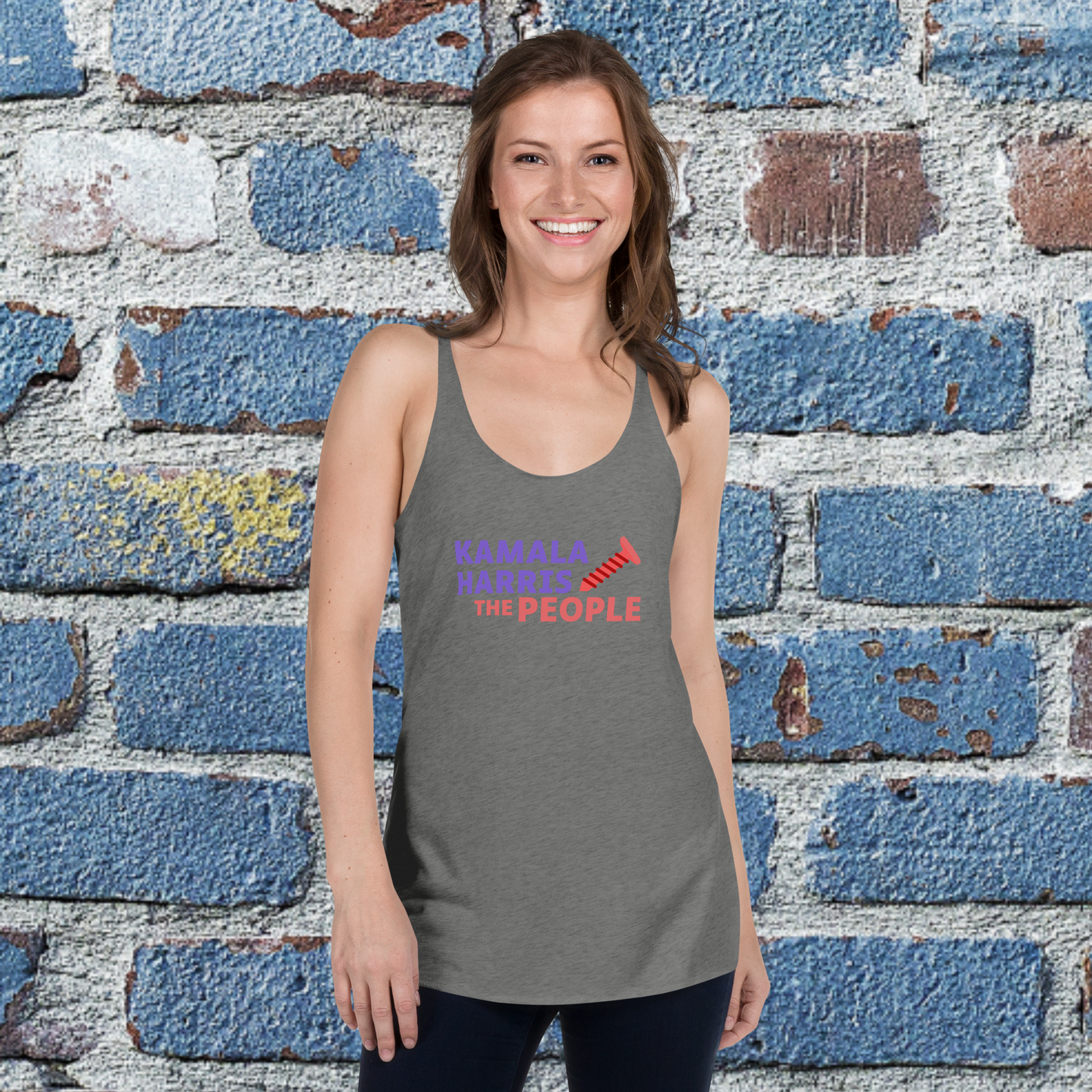 Kamala Harris "Screwing the People" Dark Next Level Racerback Tank