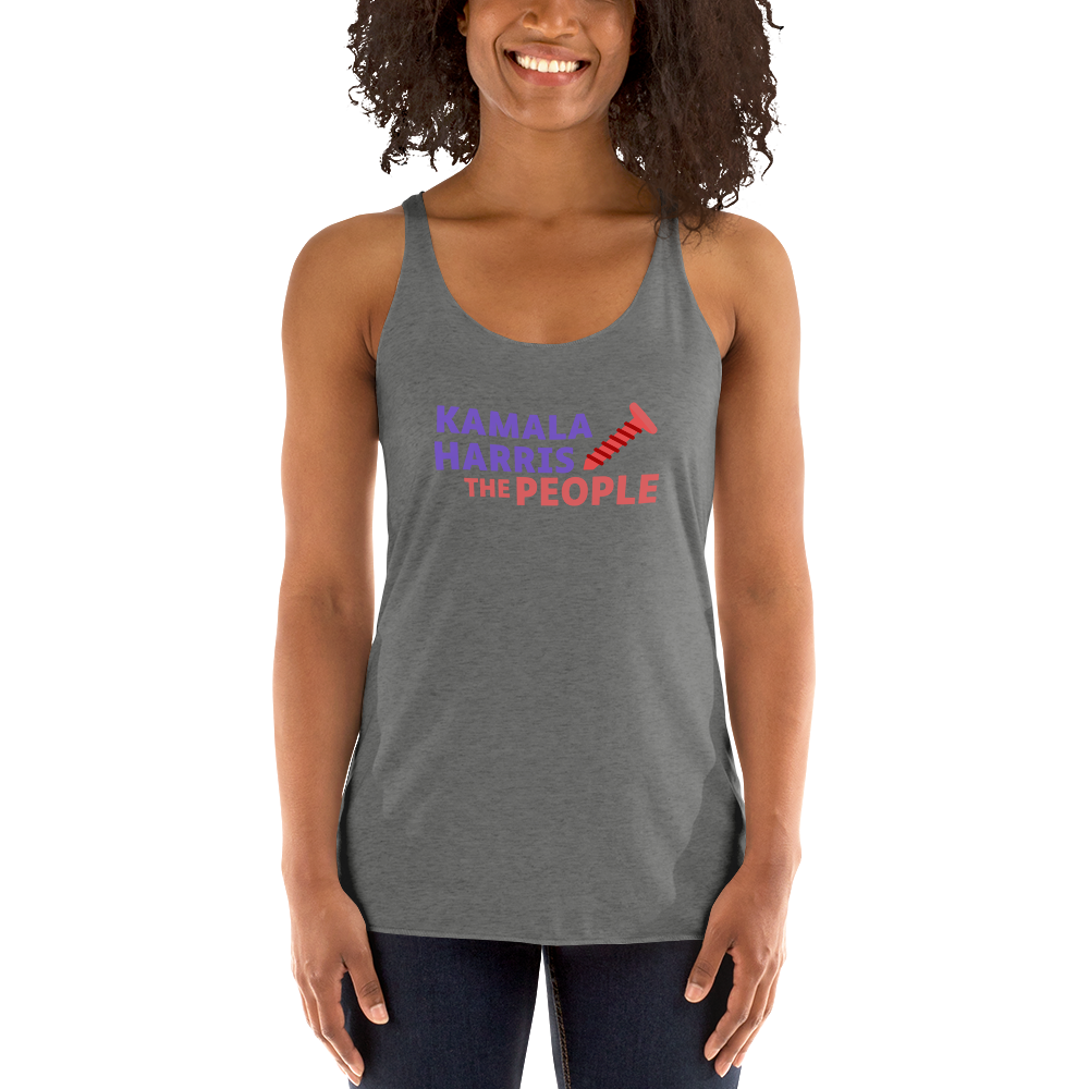 Kamala Harris "Screwing the People" Dark Next Level Racerback Tank