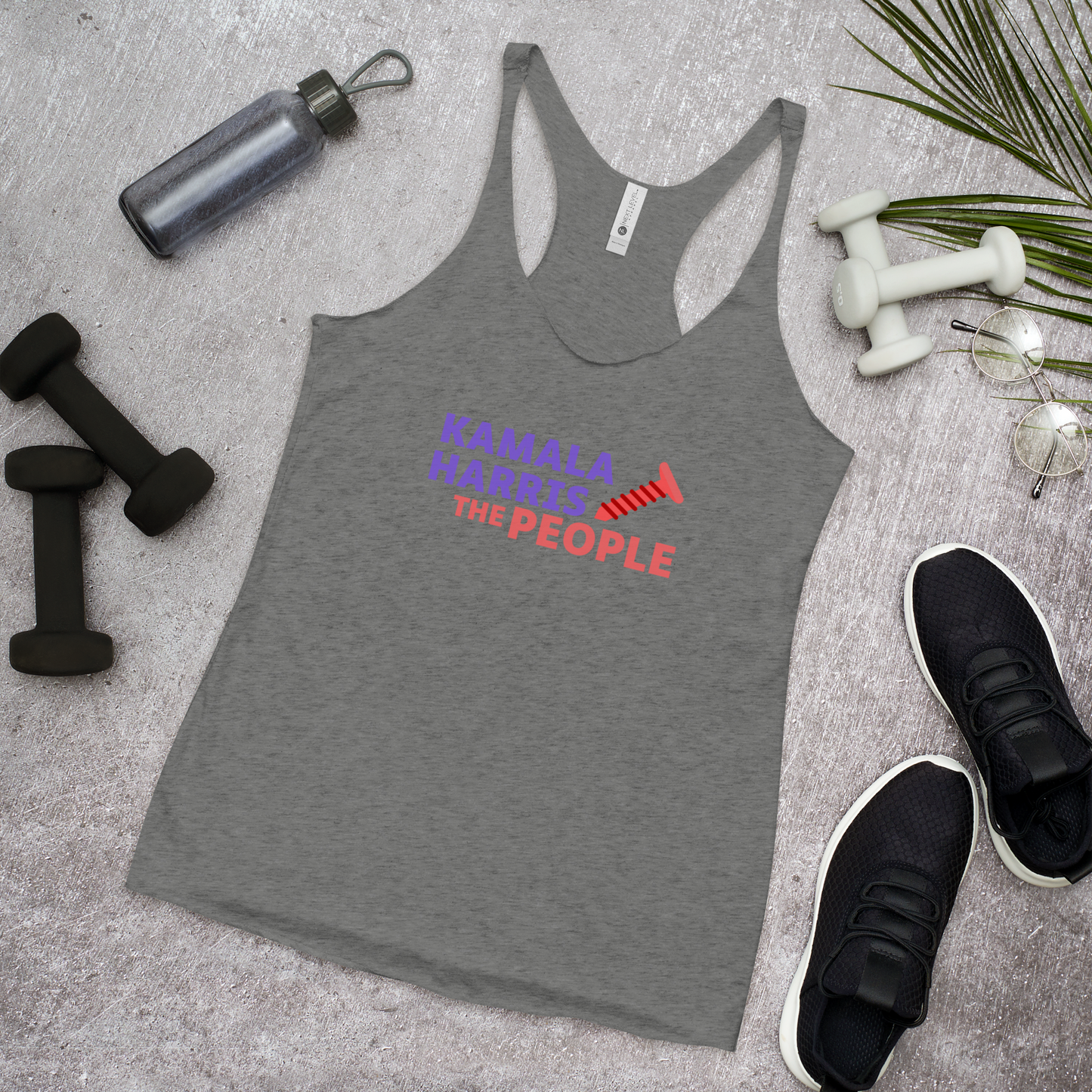 Kamala Harris "Screwing the People" Dark Next Level Racerback Tank