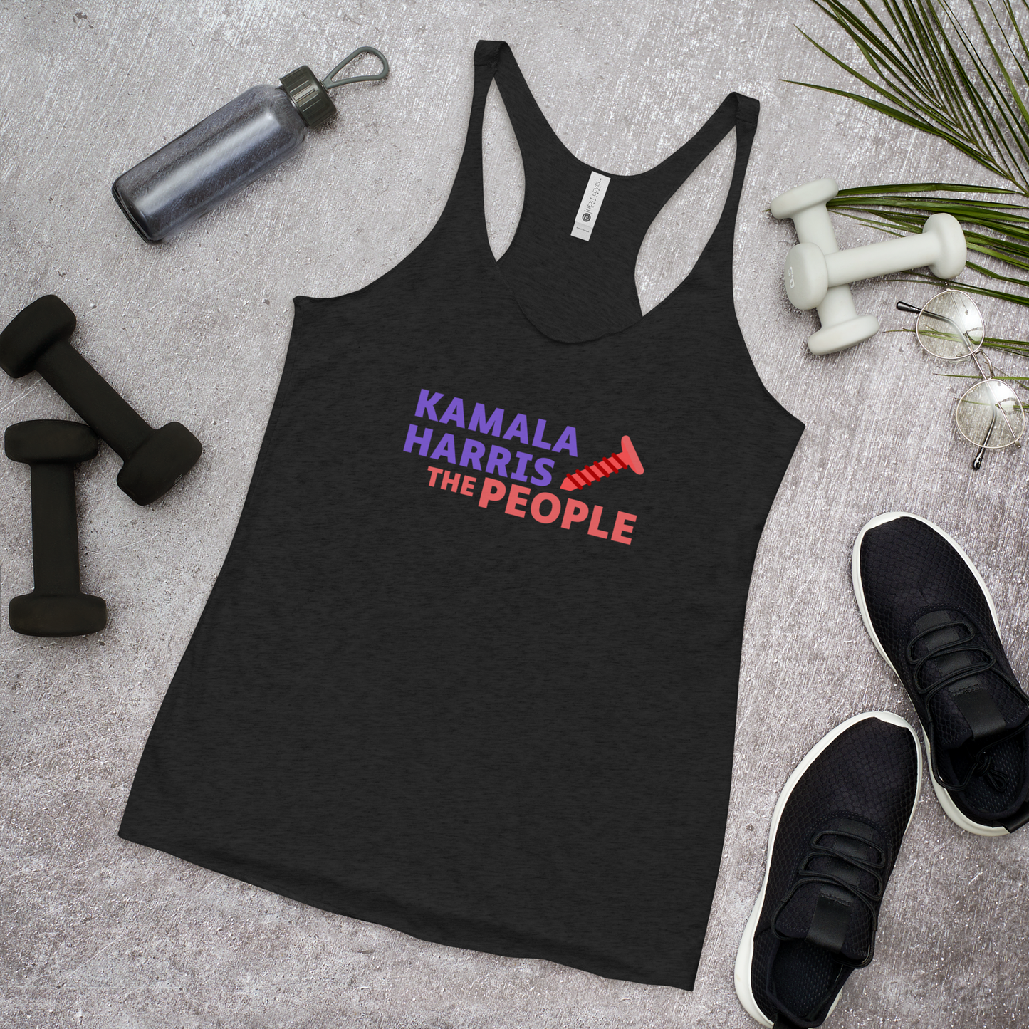 Kamala Harris "Screwing the People" Dark Next Level Racerback Tank