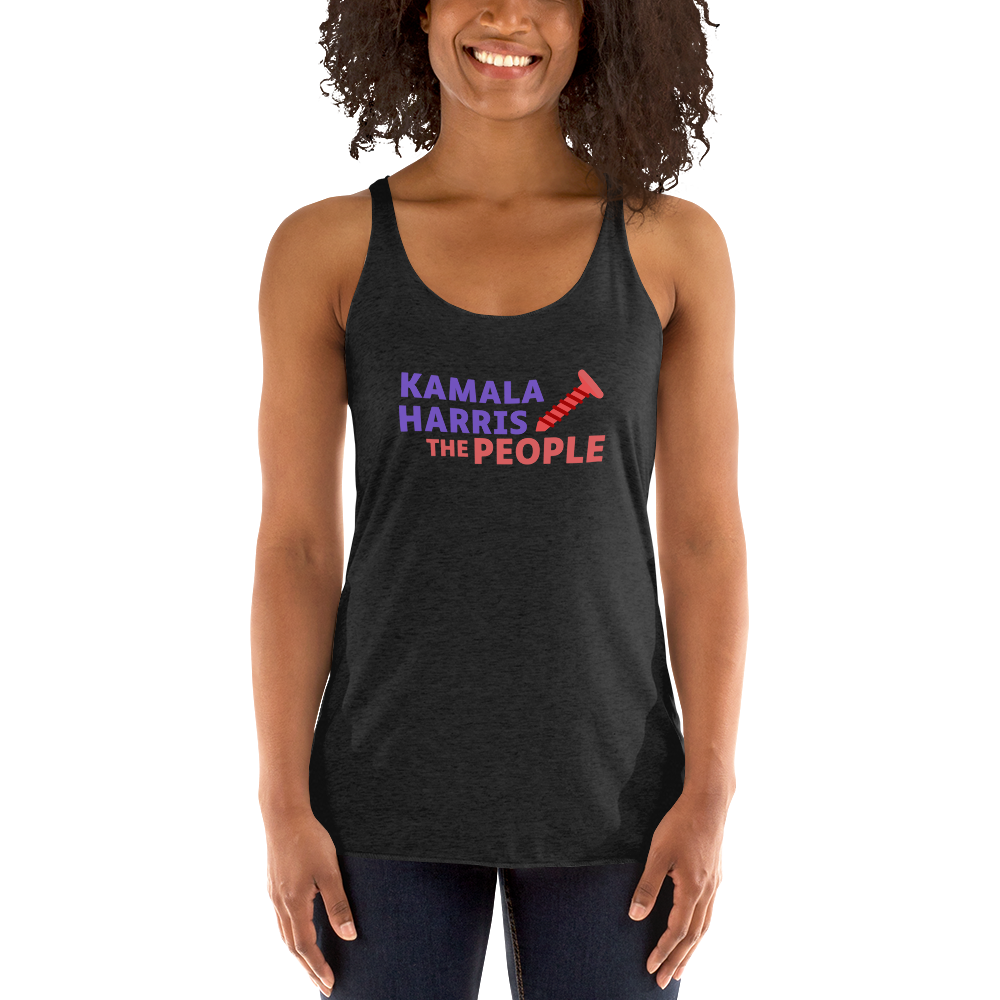 Kamala Harris "Screwing the People" Dark Next Level Racerback Tank
