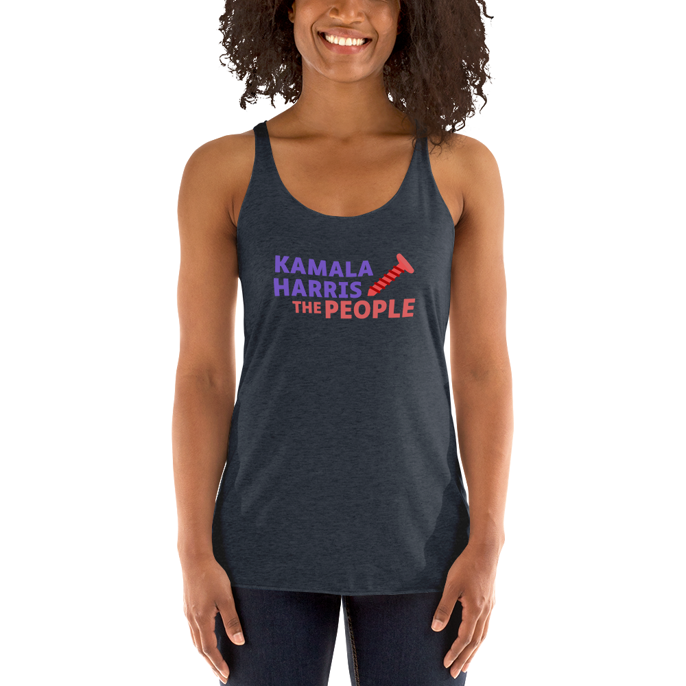 Kamala Harris "Screwing the People" Dark Next Level Racerback Tank